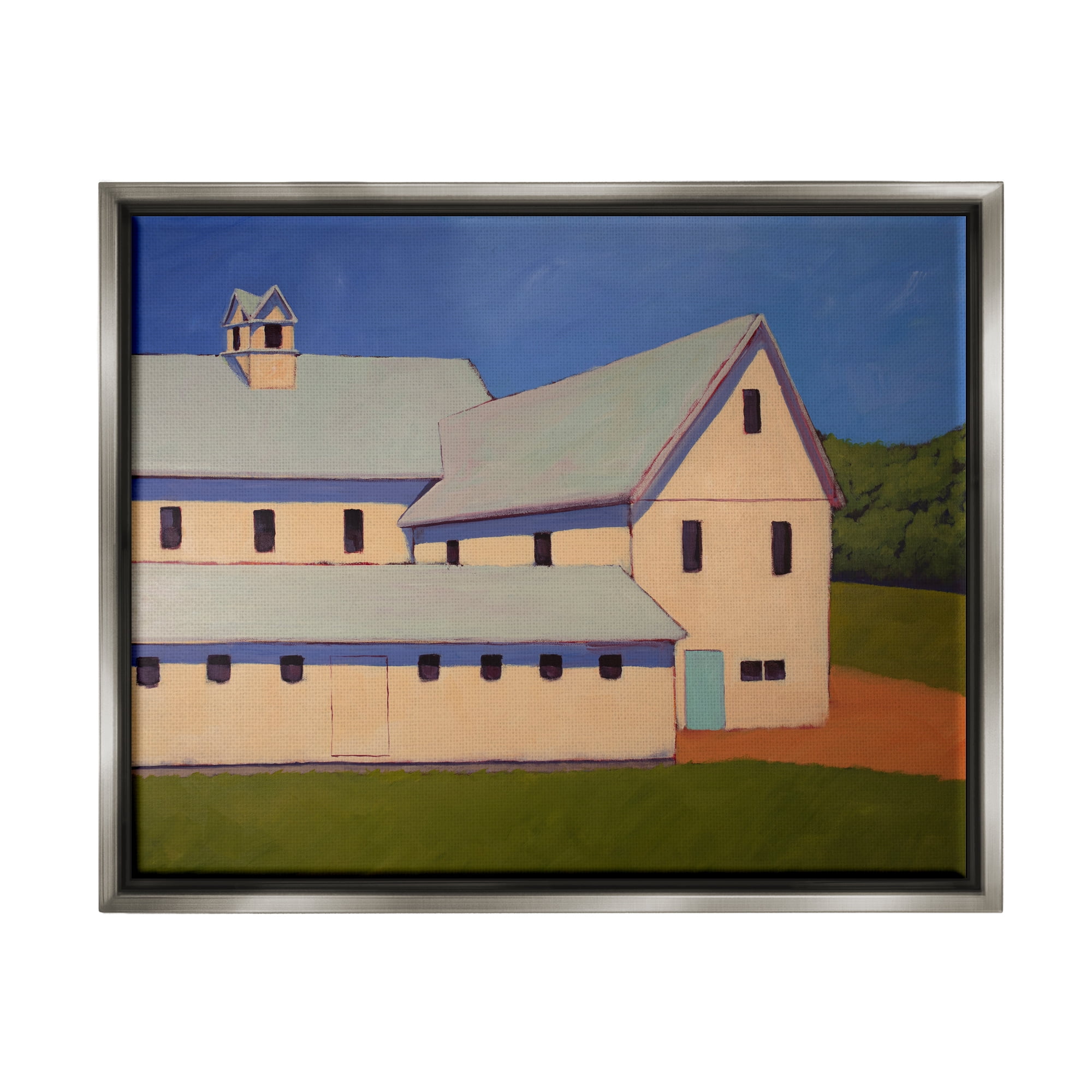 Stupell Industries Country Building Painting Travel & Places Painting Gray Floater Framed Canvas Art Print Wall Art, 21 x 17