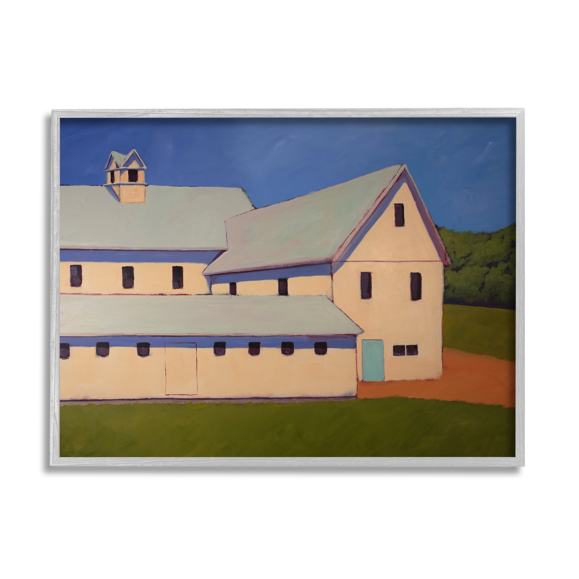 Stupell Industries Country Building Painting Travel & Places Painting Gray Framed Art Print Wall Art, 14 x 11