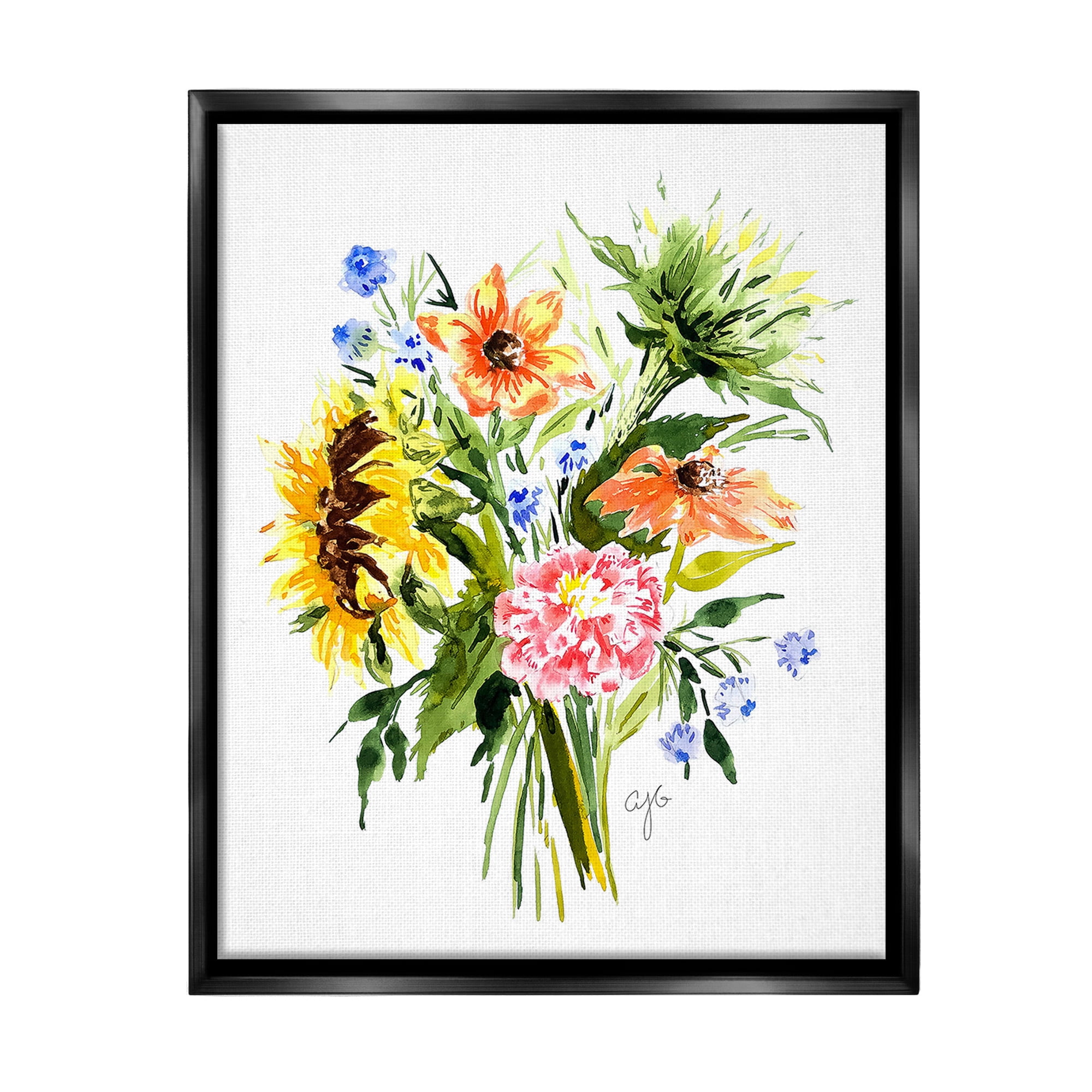 Stupell Industries Country Bunches Bouquet Botanical & Floral Painting Black Floater Framed Canvas Art Print Wall Art, 25 x 31