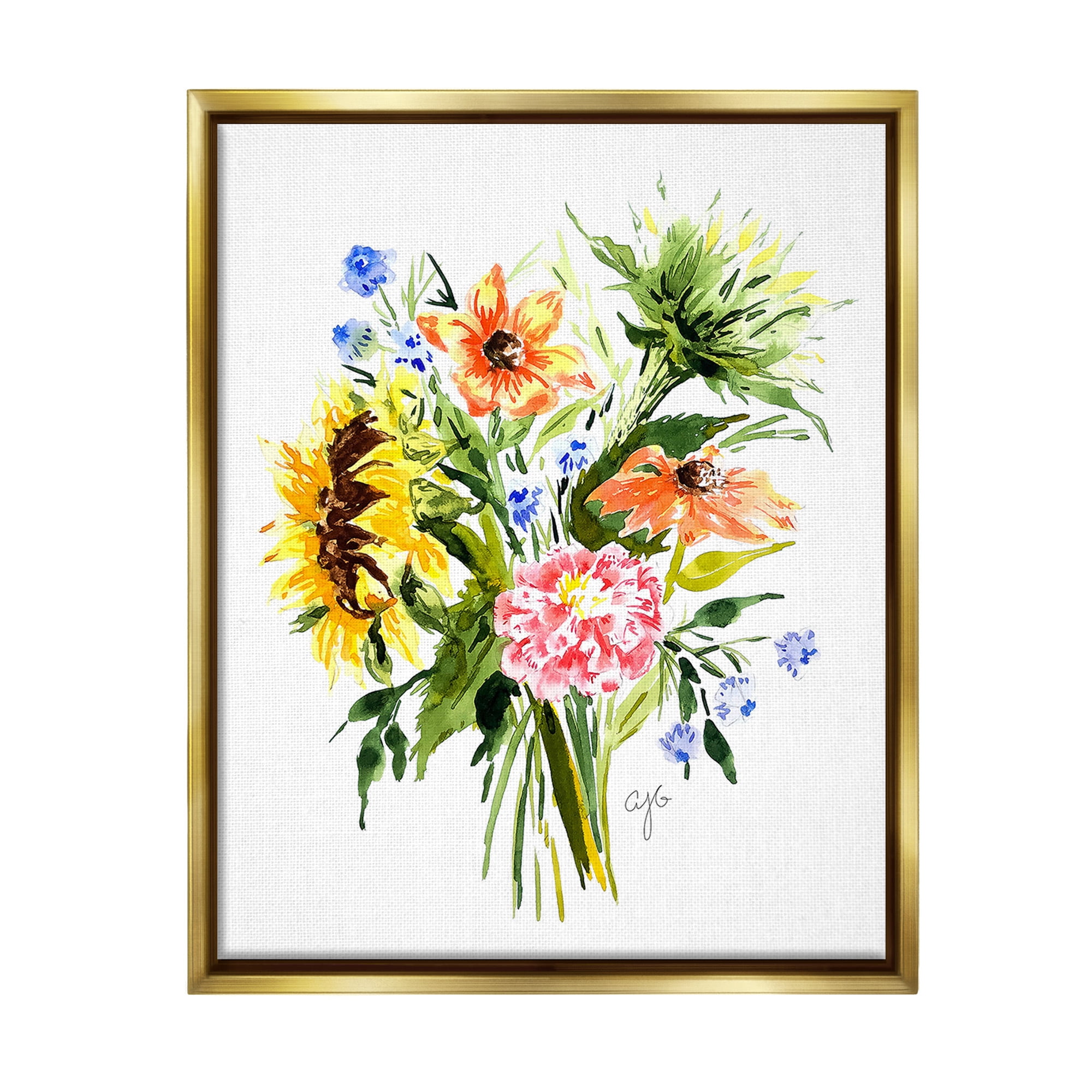 Stupell Industries Country Bunches Bouquet Botanical & Floral Painting Gold Floater Framed Canvas Art Print Wall Art, 17 x 21
