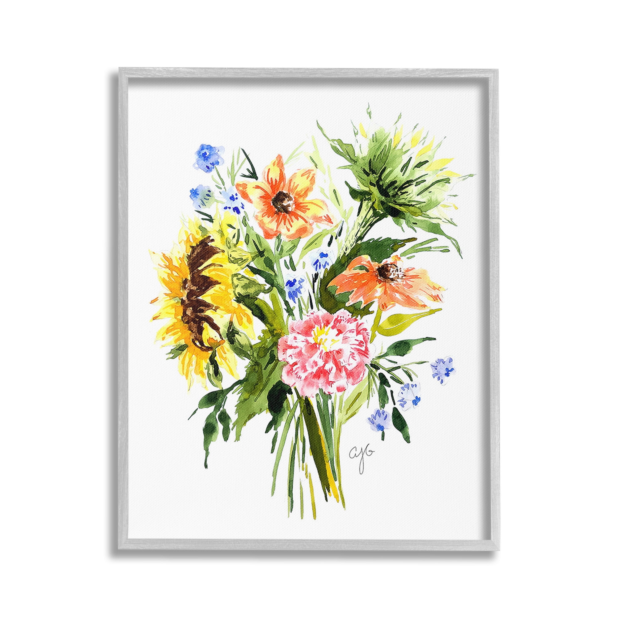 Stupell Industries Country Bunches Bouquet Botanical & Floral Painting Gray Framed Art Print Wall Art, 16 x 20
