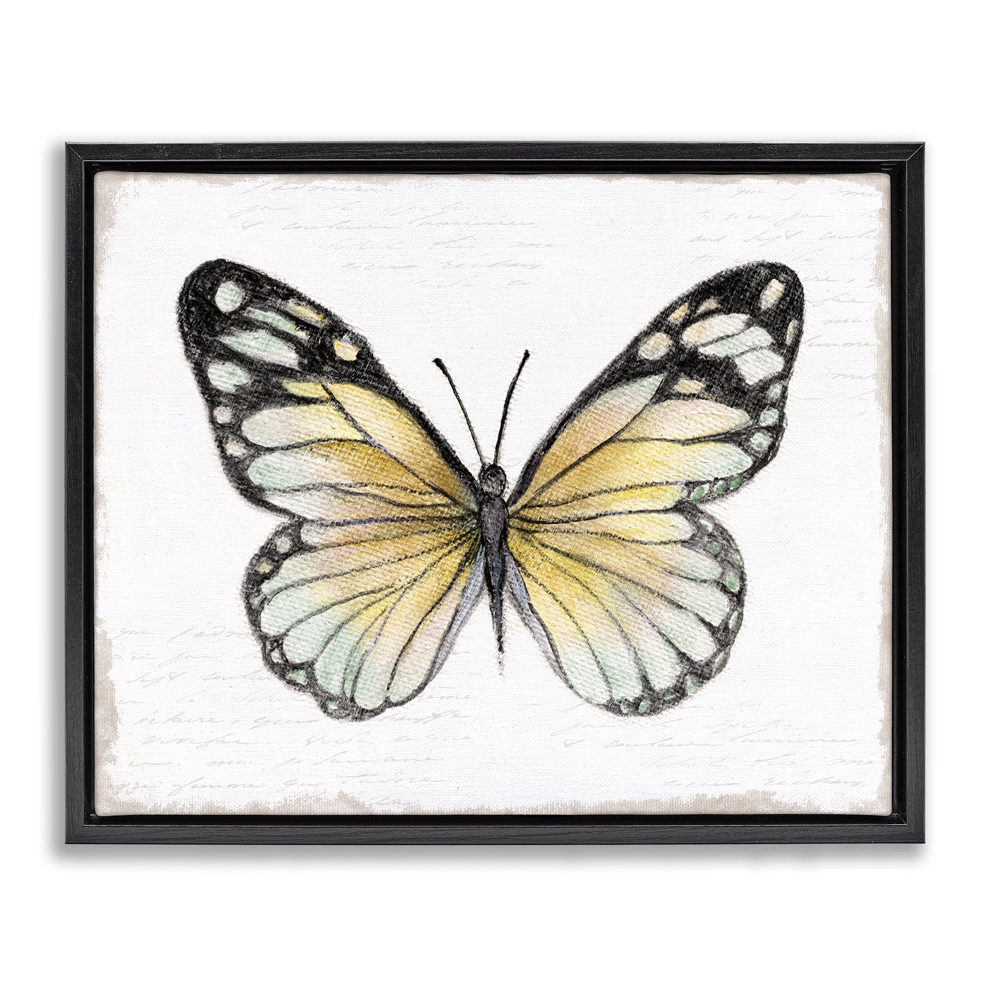 Stupell Industries Country Butterfly on White Animals Painting Black Floater Framed Canvas Art Print Wall Art, 21 x 17