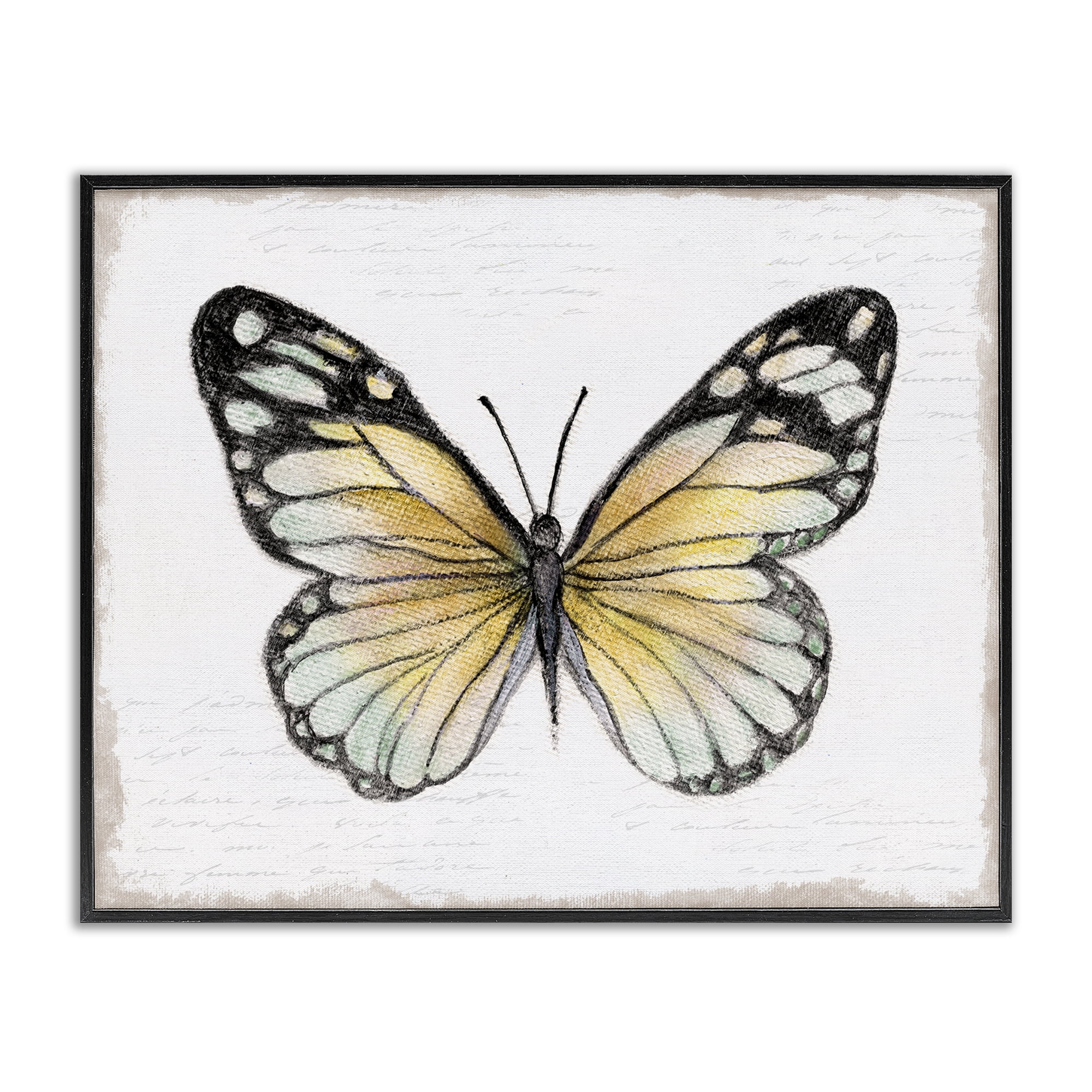 Stupell Industries Country Butterfly on White Animals Painting Black Framed Art Print Wall Art, 30 x 24