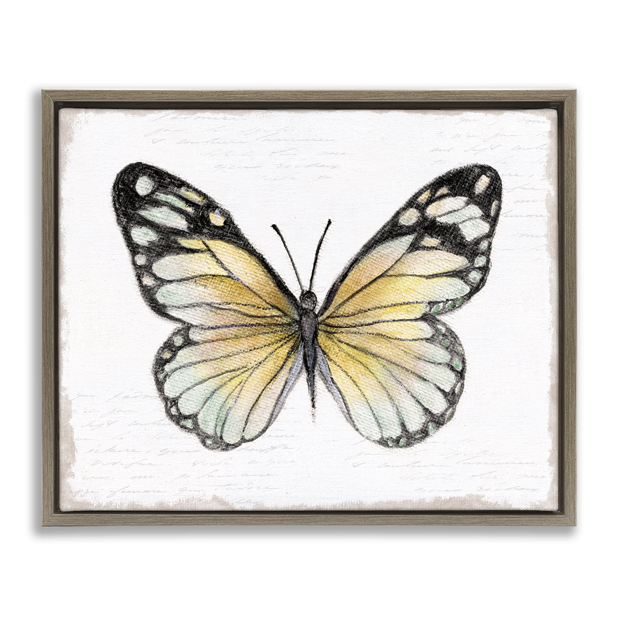 Stupell Industries Country Butterfly on White Animals Painting Brown Floater Framed Canvas Art Print Wall Art, 21 x 17