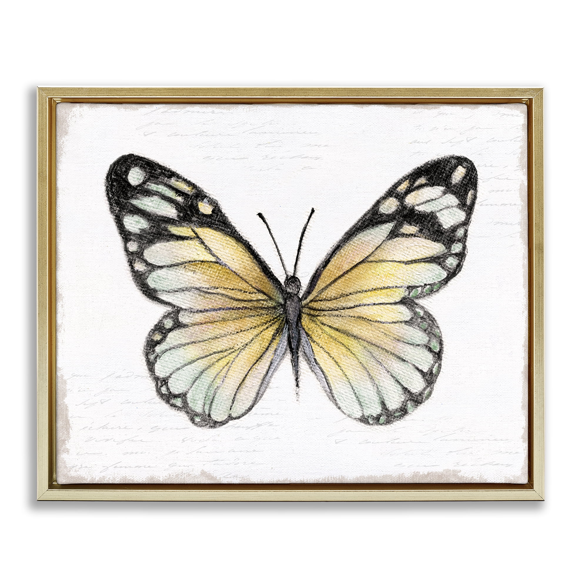 Stupell Industries Country Butterfly on White Animals Painting Gold Floater Framed Canvas Art Print Wall Art, 21 x 17