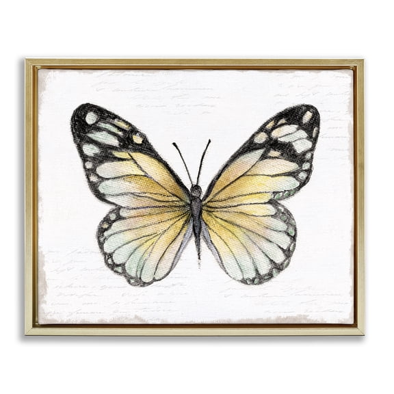 Stupell Industries Country Butterfly on White Animals Painting Gold Floater Framed Canvas Art Print Wall Art, 31 x 25