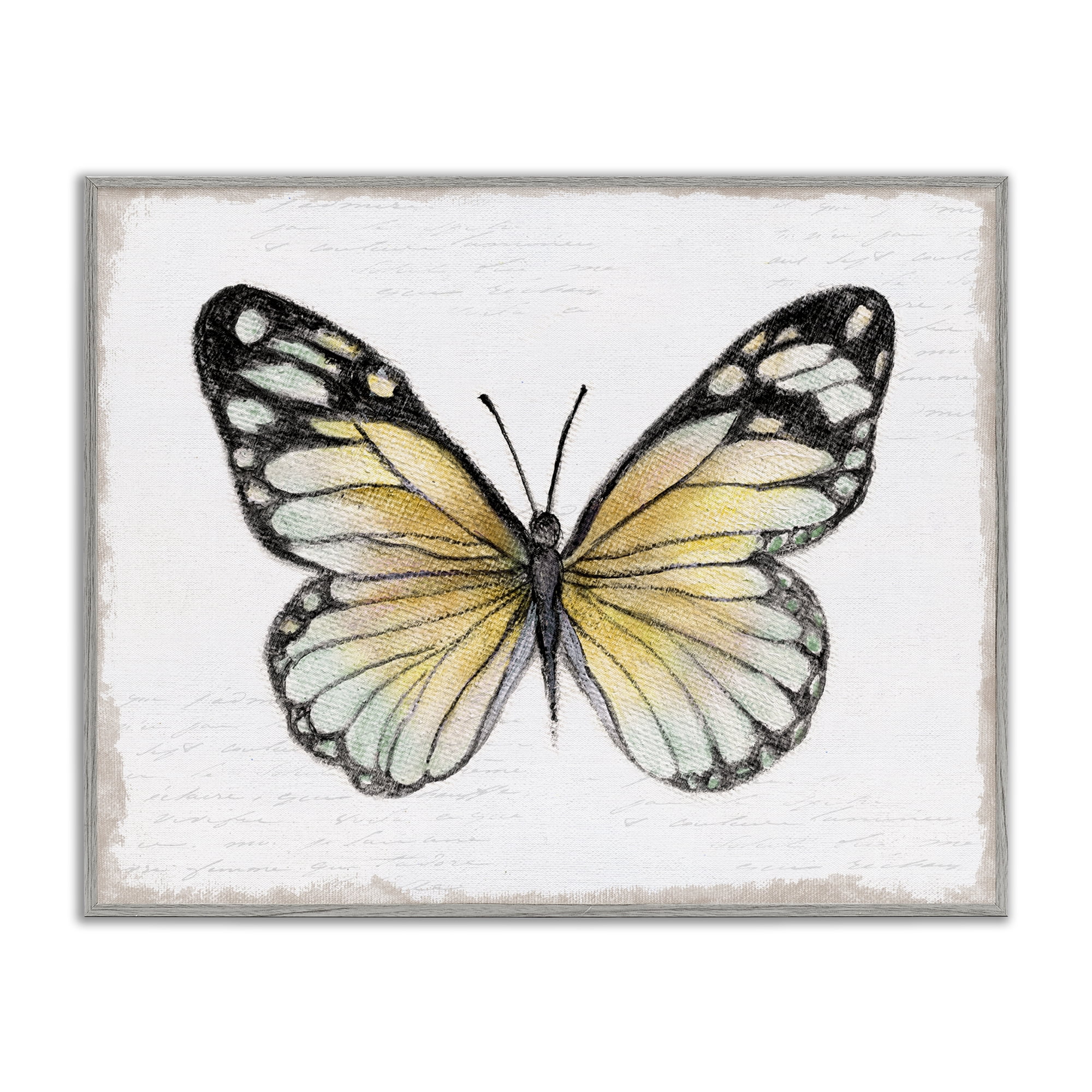 Stupell Industries Country Butterfly on White Animals Painting Gray Framed Art Print Wall Art, 14 x 11