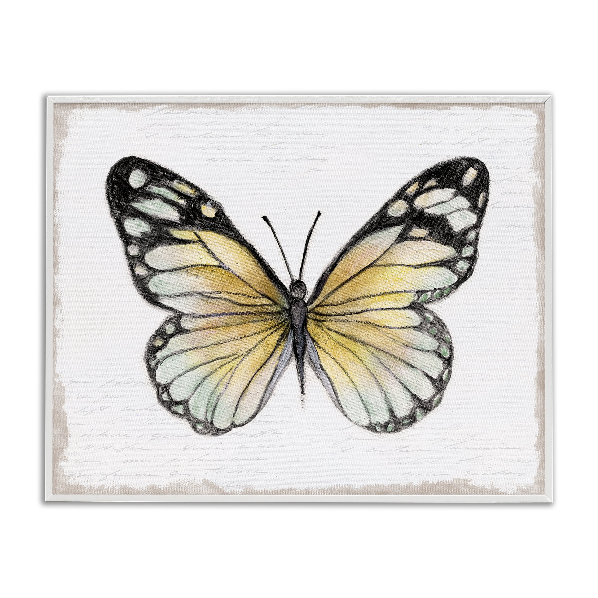 Stupell Industries Country Butterfly on White Animals Painting White Framed Art Print Wall Art, 30 x 24
