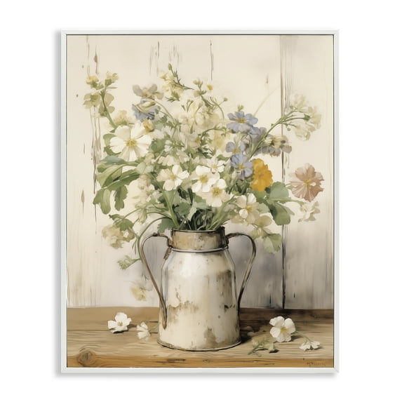 Stupell Industries Country Canister Bouquet Plants & Flowers Painting White Framed Art Print Wall Art, 11 x 14