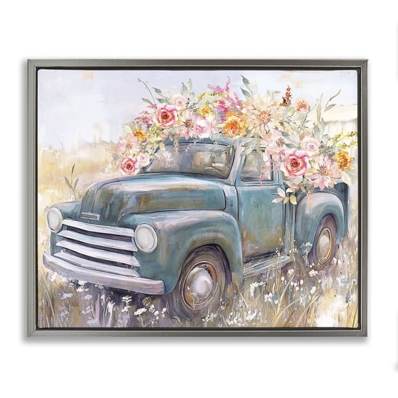 Stupell Industries Country Cargo Flower Truck Gray Framed Floater Canvas Wall Art design by Nina Blue, 17 x 21