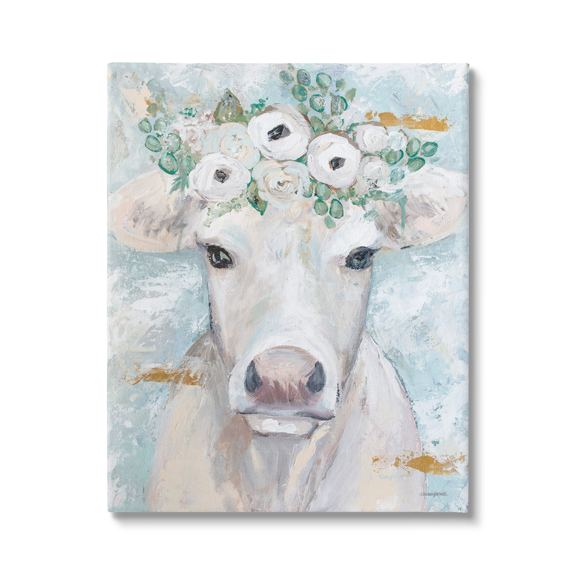 Stupell Industries Country Cattle Cow White Flower Crown Brushstrokes Canvas Wall Art, 30 x 40, Design by Mackenzie Kissell