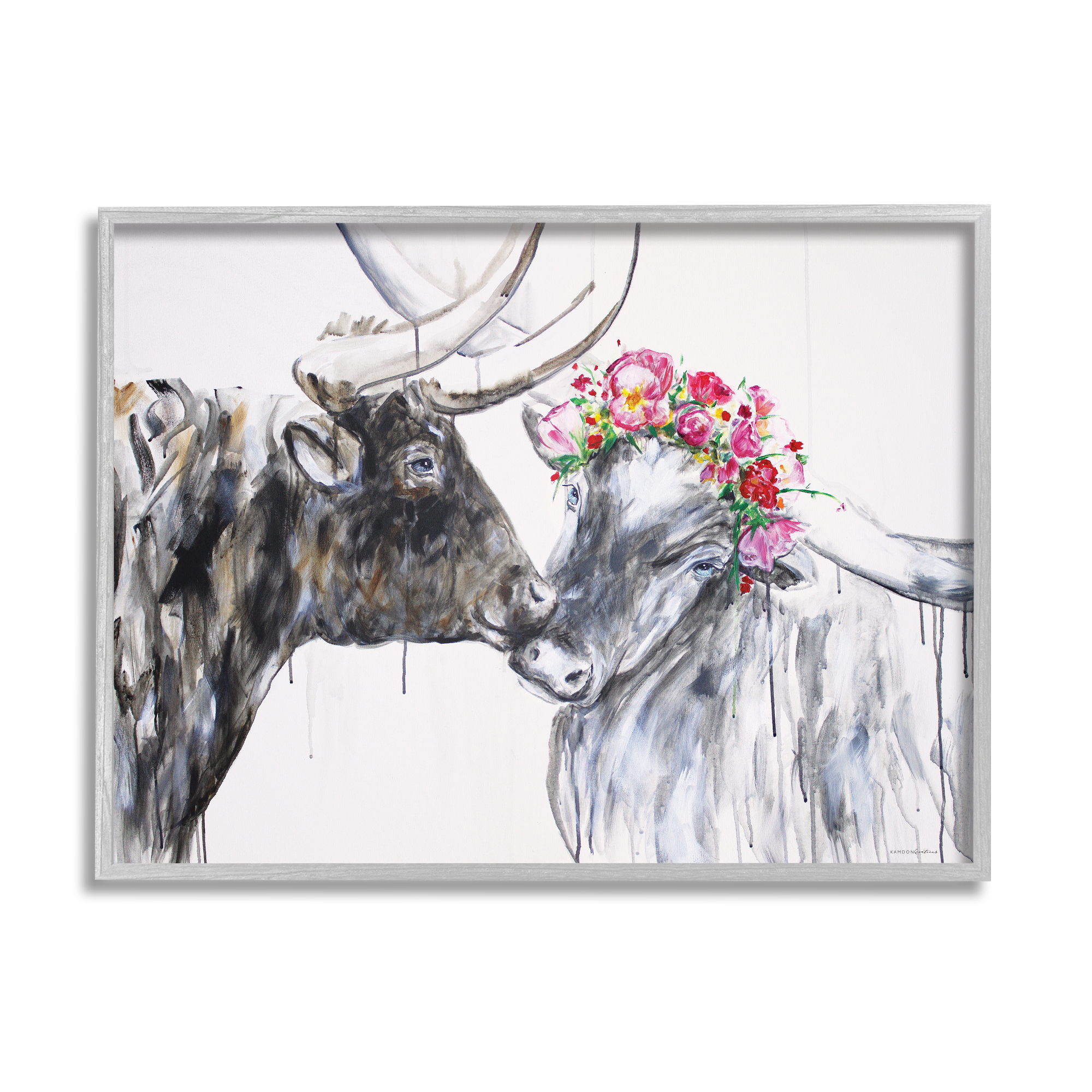 Stupell Industries Country Cattle Kiss Abstract Rustic Farm Animal Couple, 14 x 11, Design by Kamdon Kreations