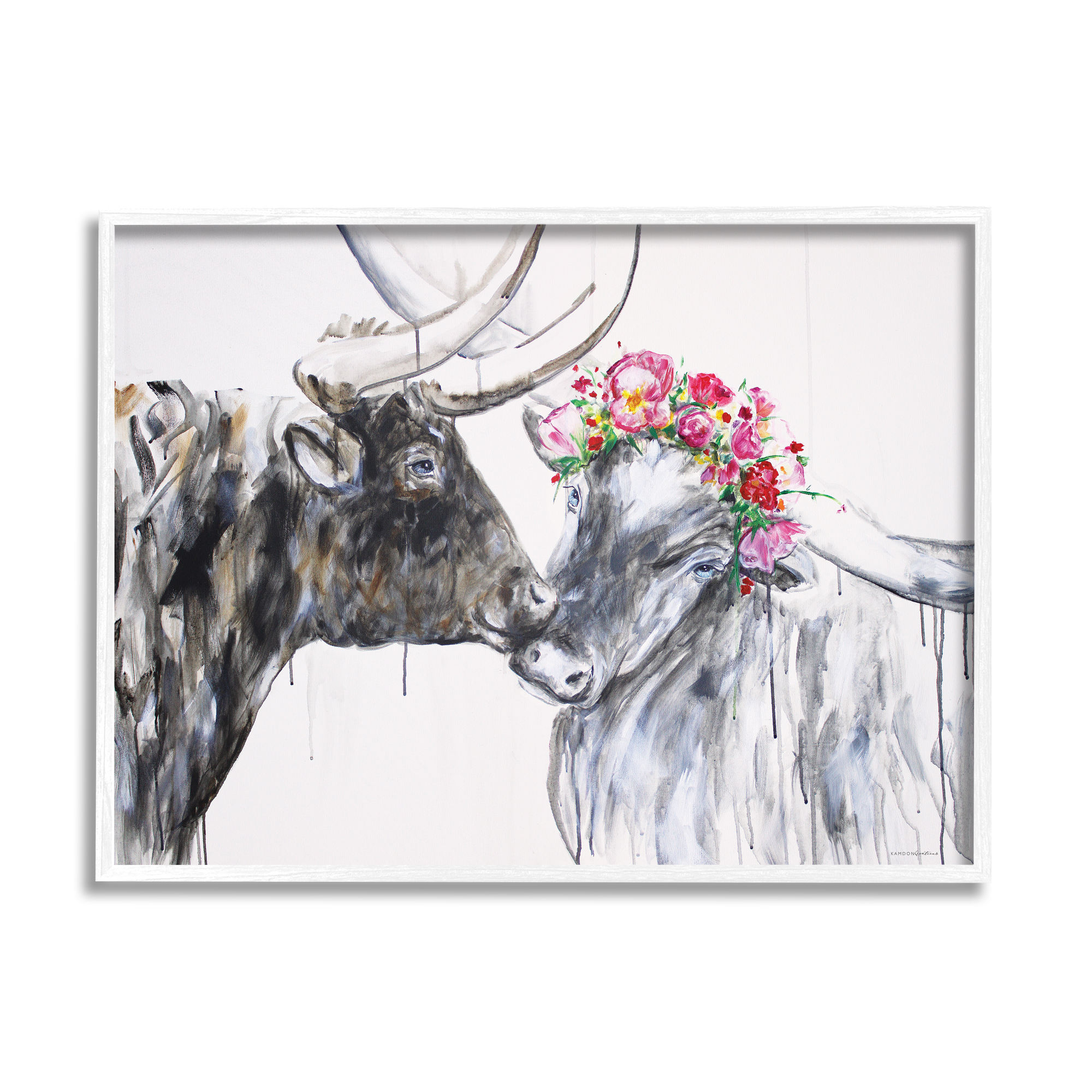 Stupell Industries Country Cattle Kiss Abstract Rustic Farm Animal Couple, 14 x 11, Design by Kamdon Kreations