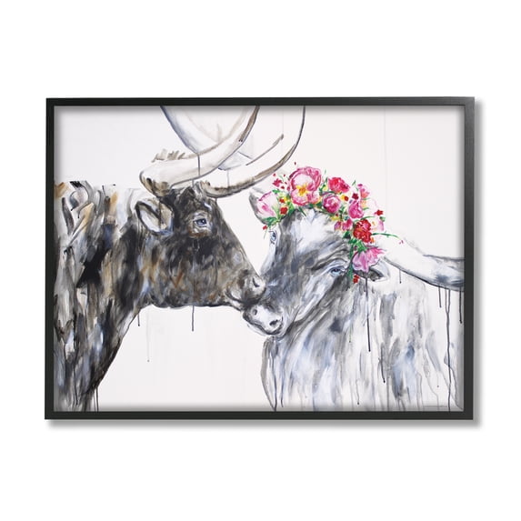 Stupell Industries Country Cattle Kiss Abstract Rustic Farm Animal Couple, 14 x 11, Design by Kamdon Kreations