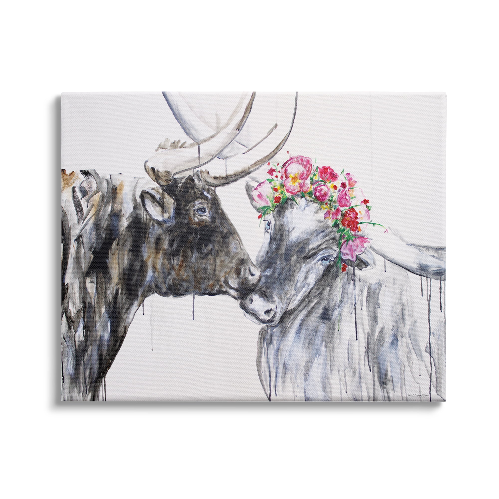 Stupell Industries Country Cattle Kiss Abstract Rustic Farm Animal Couple, 40 x 30, Design by Kamdon Kreations
