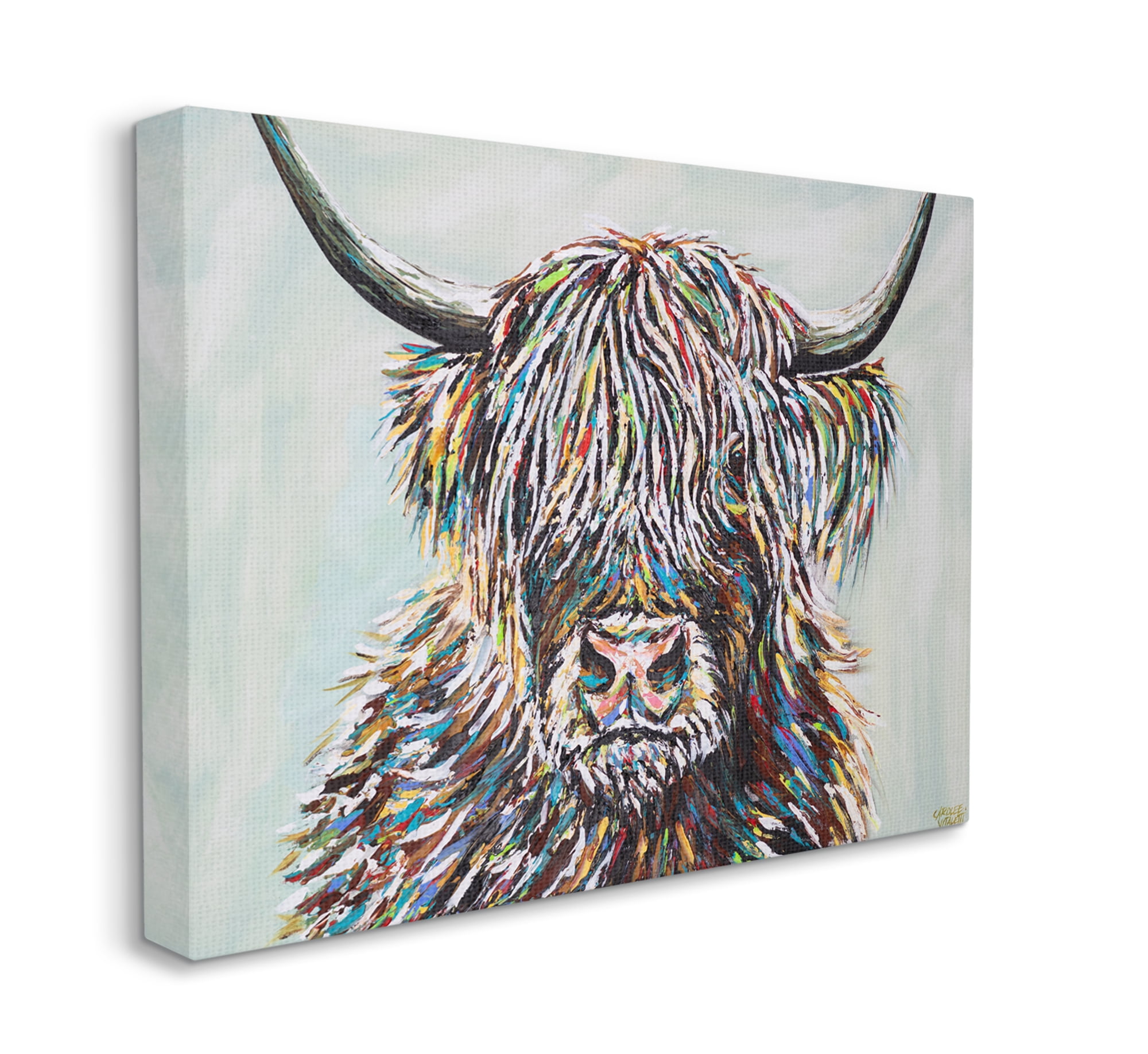 Stupell Industries Country Cattle Wooly Highland Portrait Rainbow Hair Canvas Wall Art, 36 x 48, Design by Carolee Vitaletti