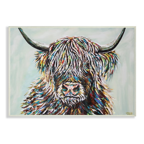 Stupell Industries Country Cattle Wooly Highland Portrait Rainbow Hair Wall Plaque, 10 x 15, Design by Carolee Vitaletti