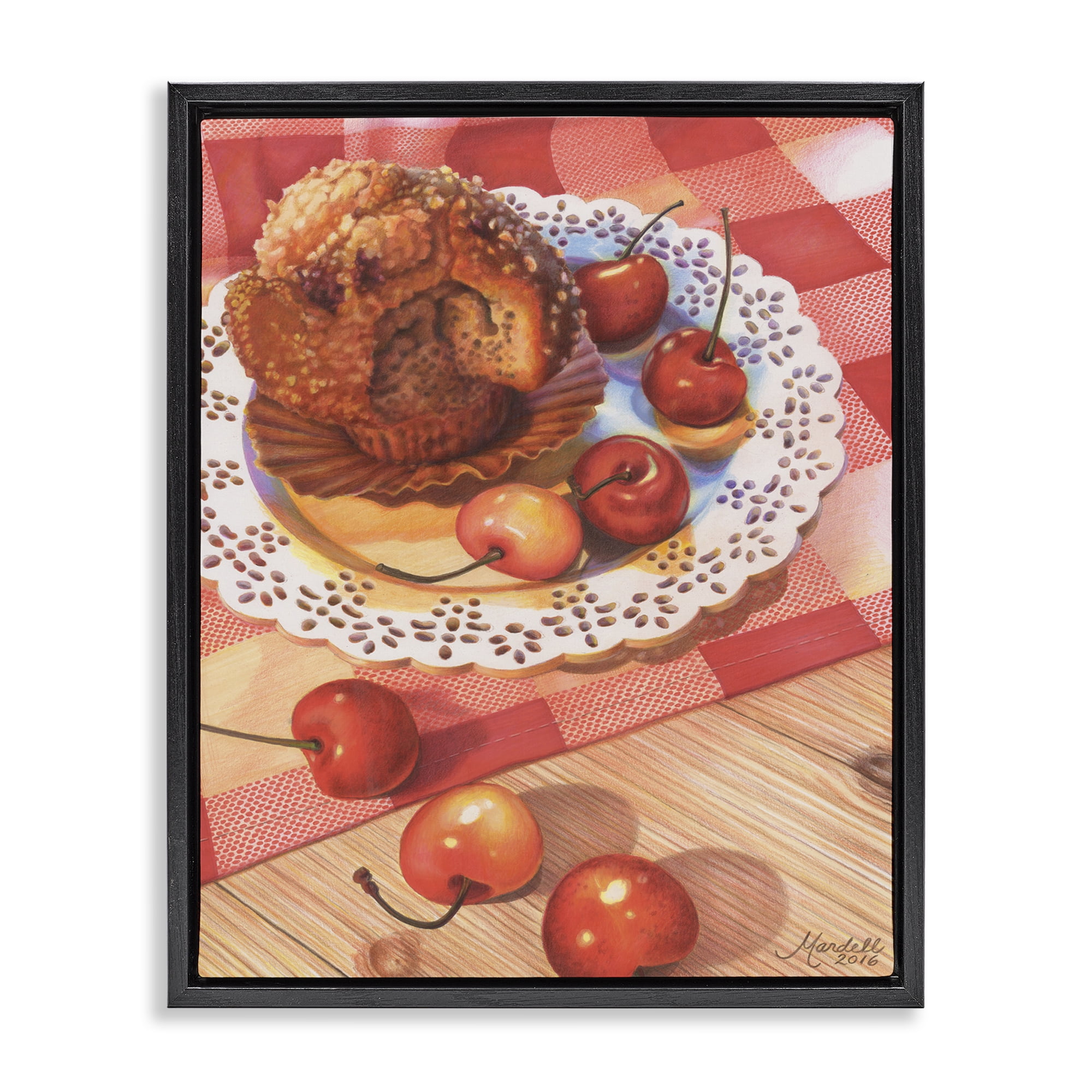 Stupell Industries Country Cherries & Muffin Food & Beverage Painting Black Floater Framed Art Print Wall Art, 25 x 31