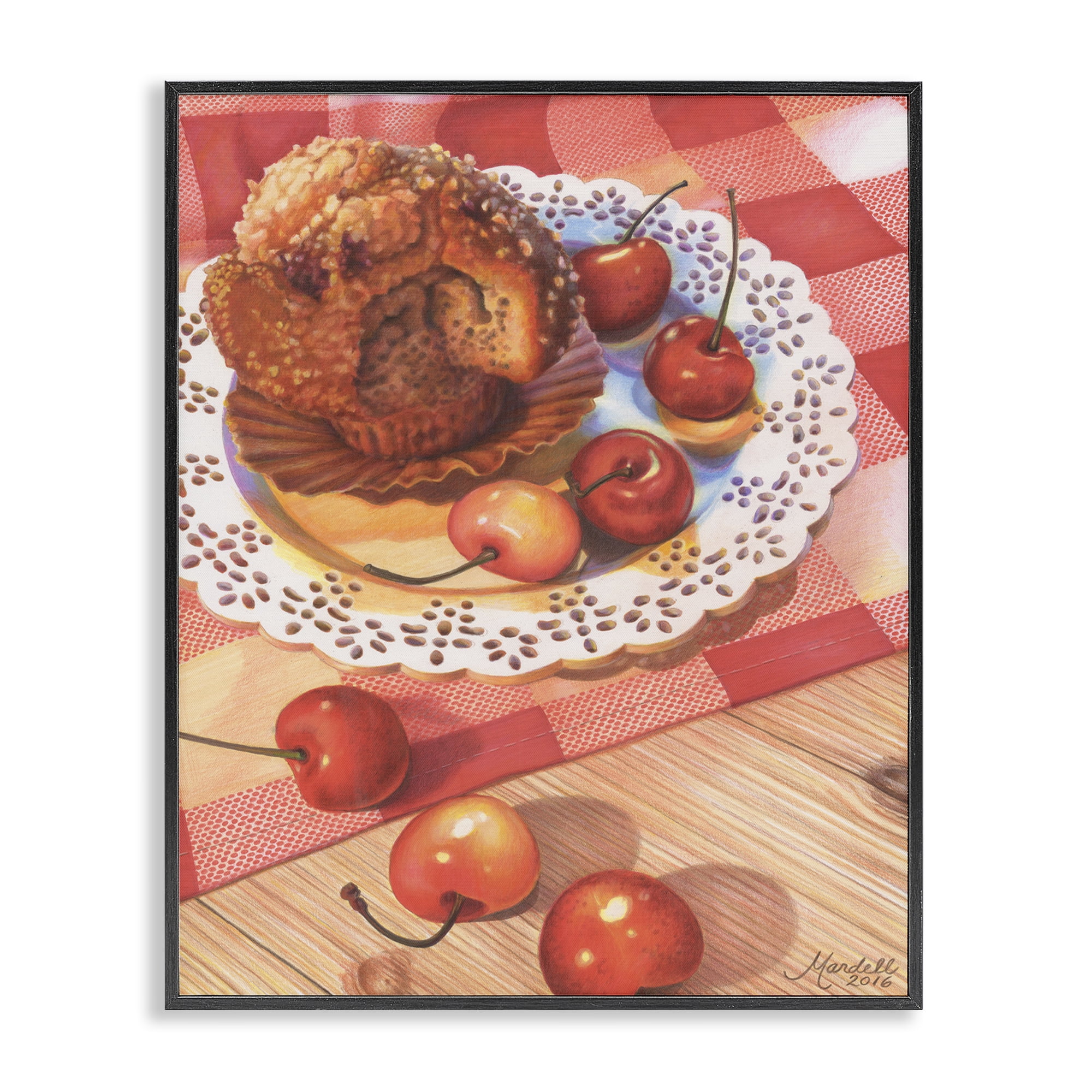 Stupell Industries Country Cherries & Muffin Food & Beverage Painting Black Framed Art Print Wall Art, 16 x 20