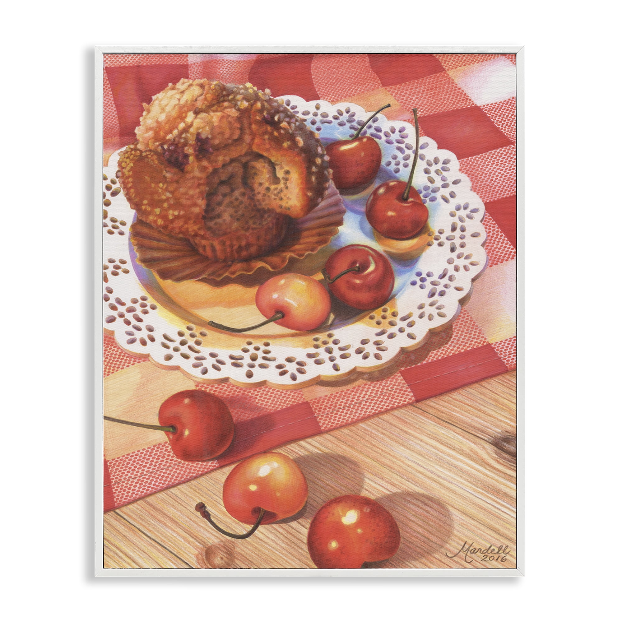 Stupell Industries Country Cherries & Muffin Food & Beverage Painting White Framed Art Print Wall Art, 11 x 14