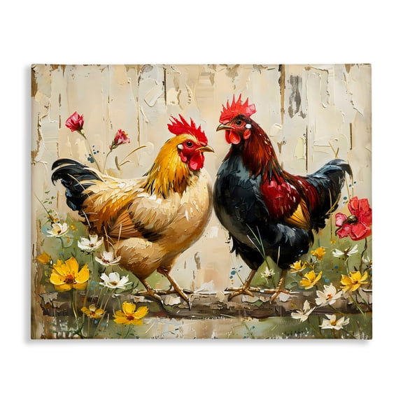 Stupell Industries Country Chic Floral Roosters Canvas Wall Art design by LSR Creative Studio, 30 x 40