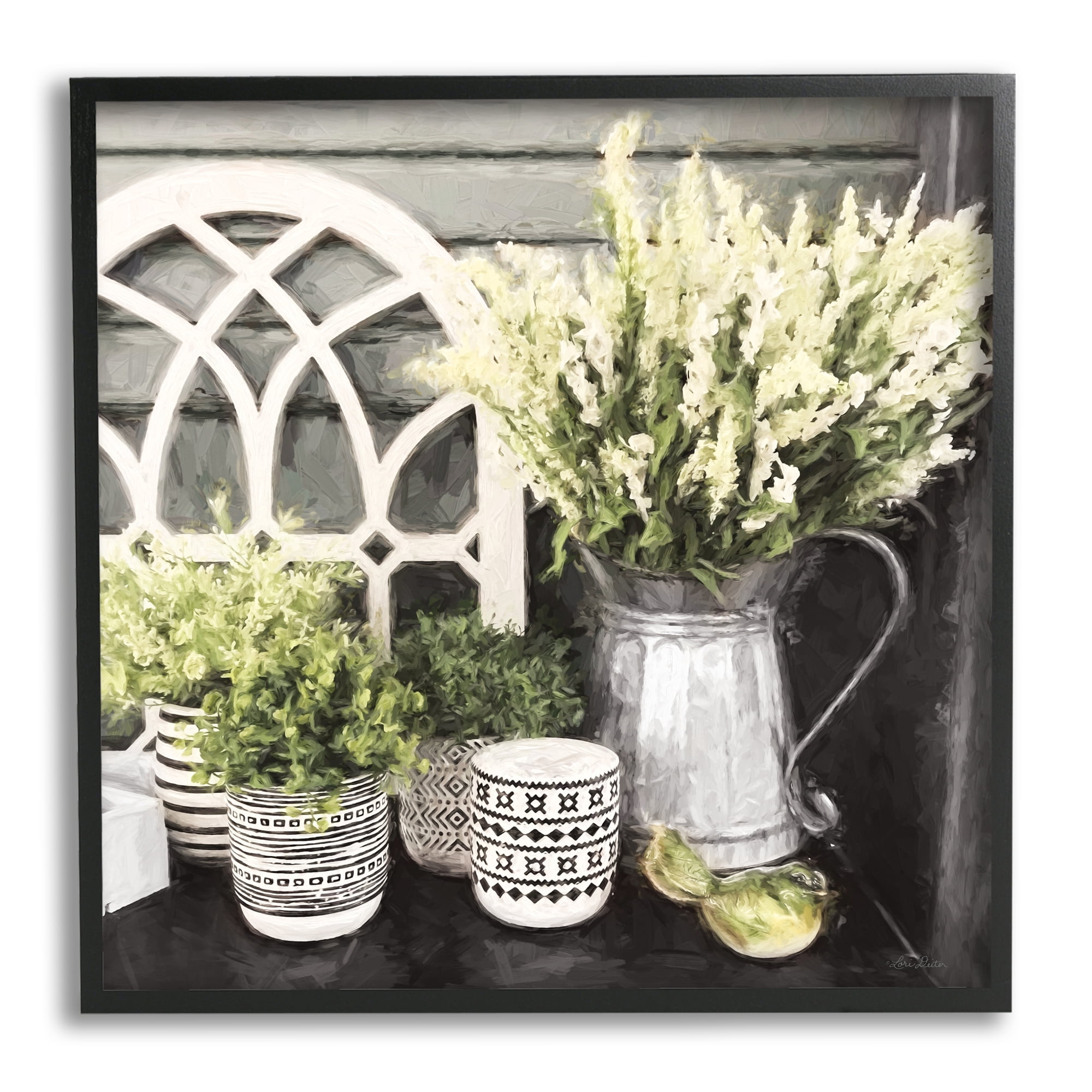 Stupell Industries Country Corner Still-Life Cottage Florals in Jars Paintings Black Framed Art Print Wall Art, 12x12, by Lori Deiter