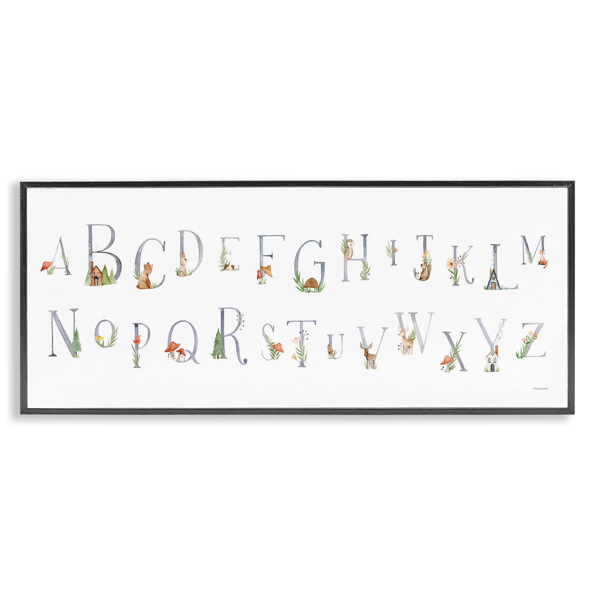 Stupell Industries Country Cottage Alphabet Scenery Painting Black Framed Art Print Wall Art, 24 x 10