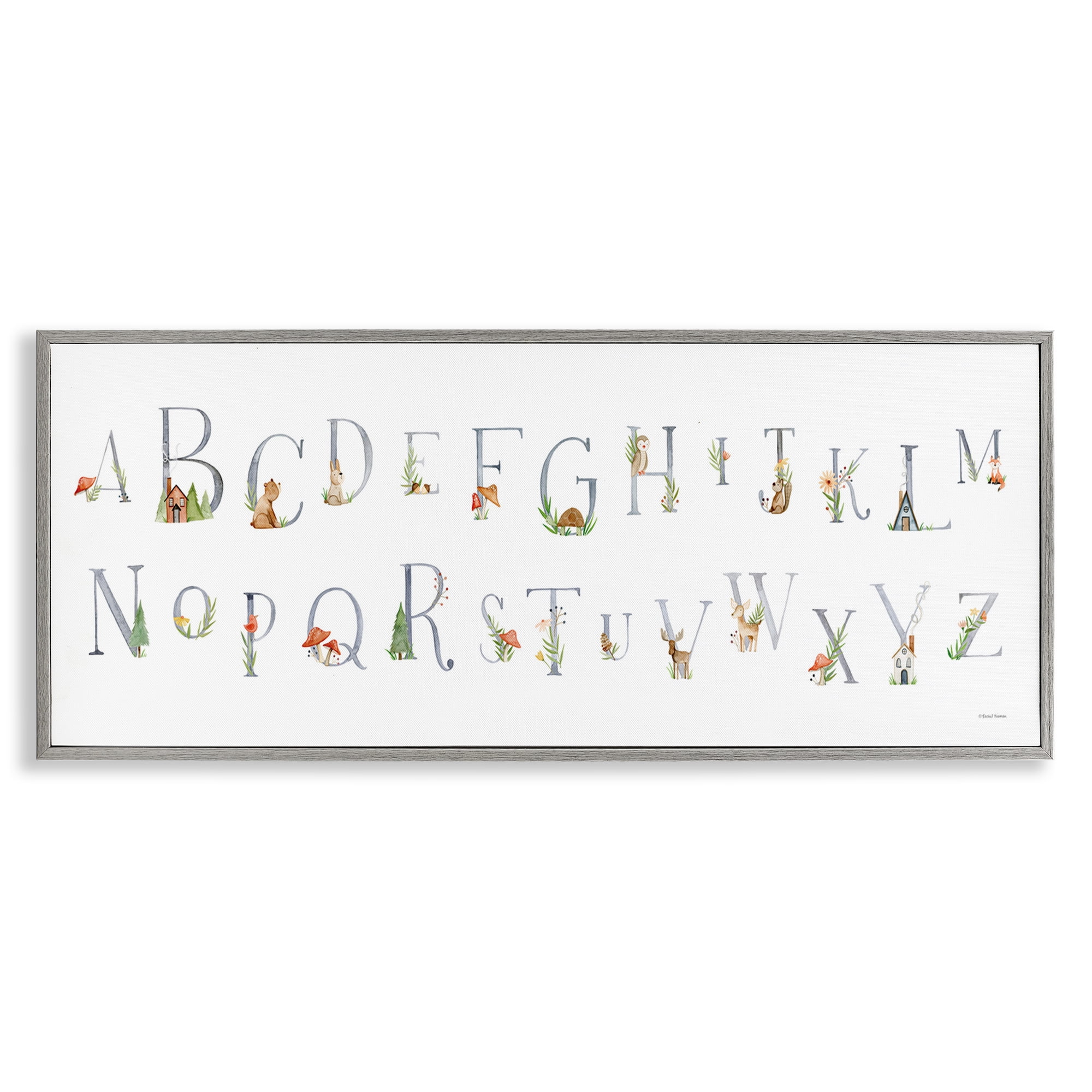 Stupell Industries Country Cottage Alphabet Scenery Painting Gray Framed Art Print Wall Art, 24 x 10