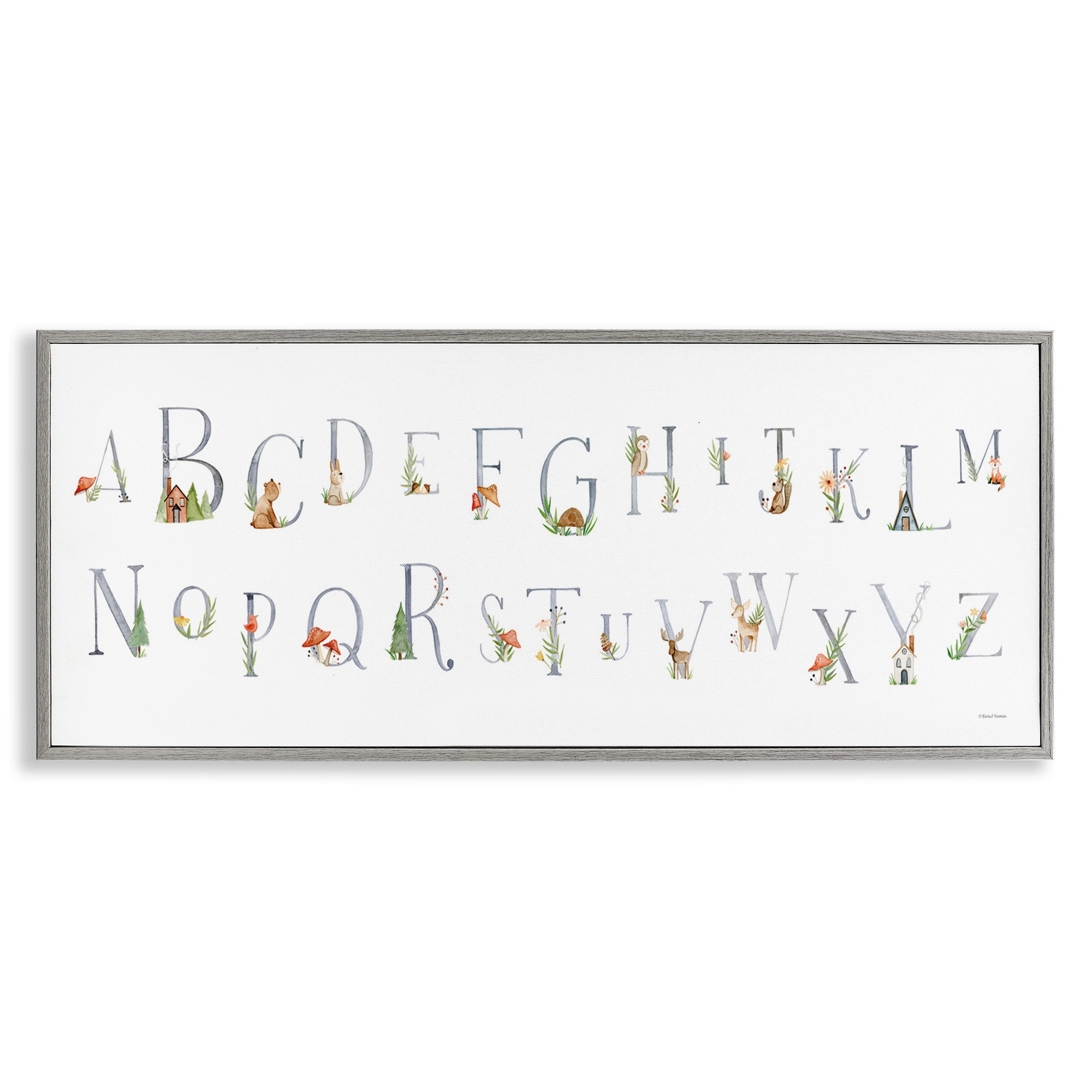 Stupell Industries Country Cottage Alphabet Scenery Painting Gray Framed Art Print Wall Art, 30 x 13