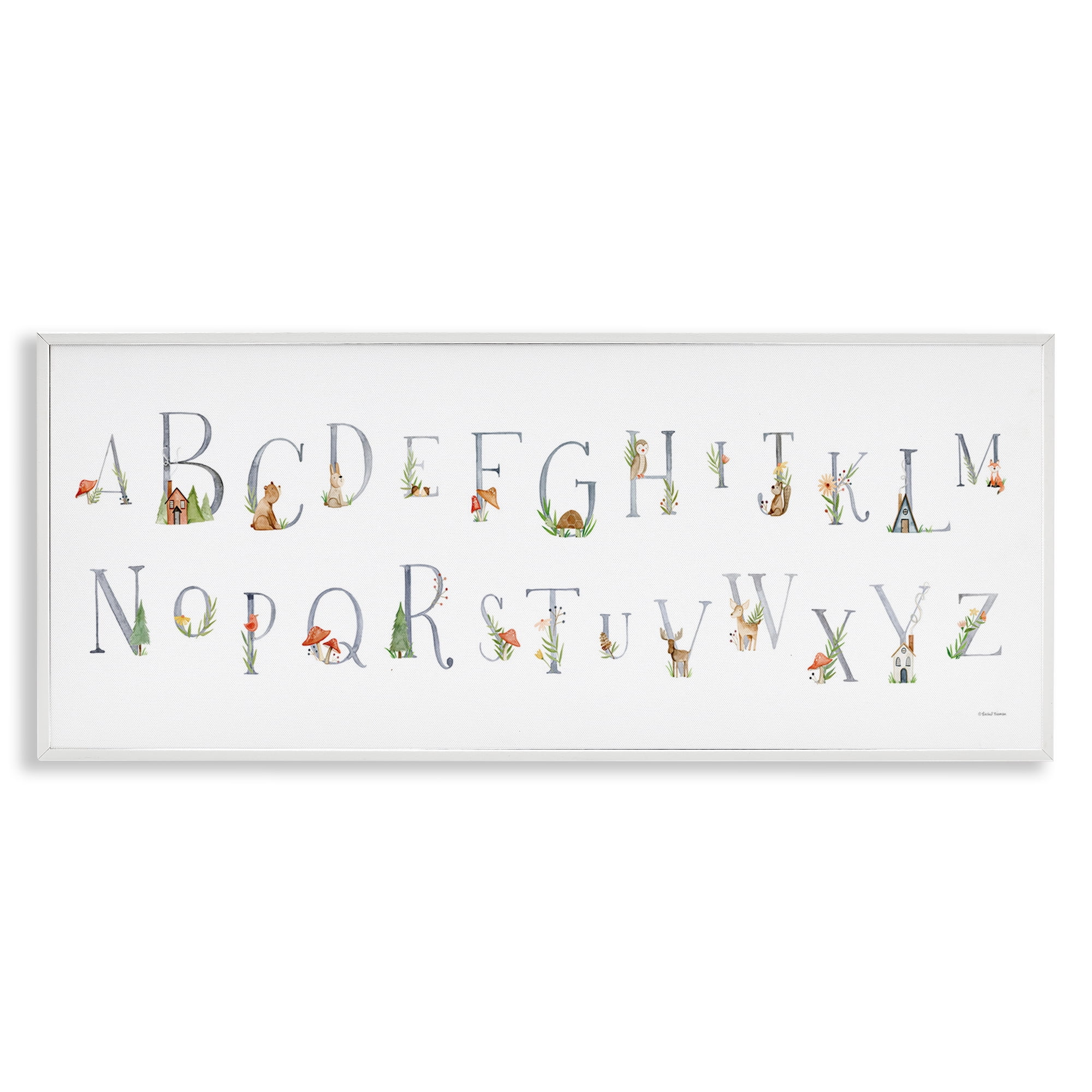 Stupell Industries Country Cottage Alphabet Scenery Painting White Framed Art Print Wall Art, 24 x 10