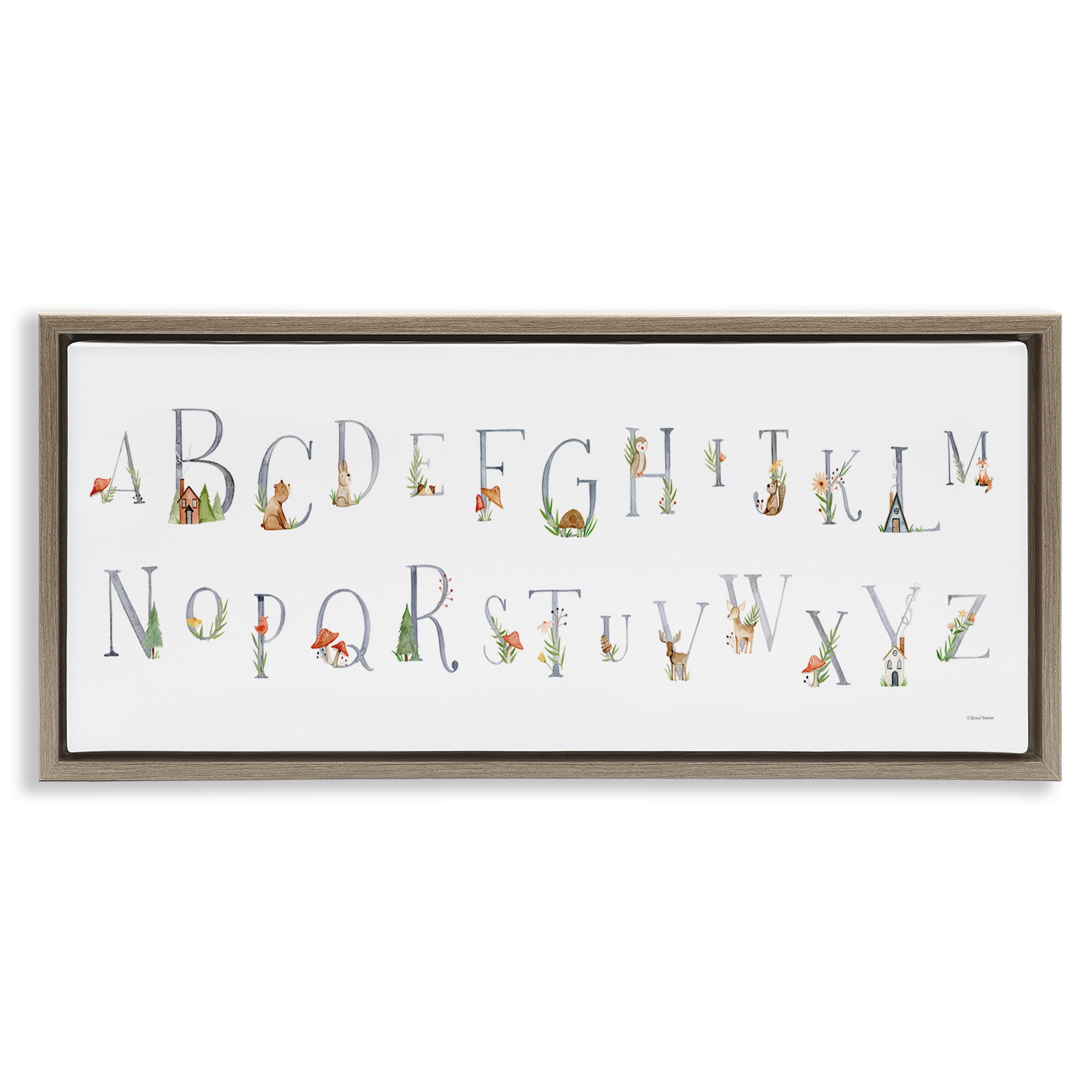 Stupell Industries Country Cottage Alphabet Town & City Painting Brown Floater Framed Art Print Wall Art, 31 x 14
