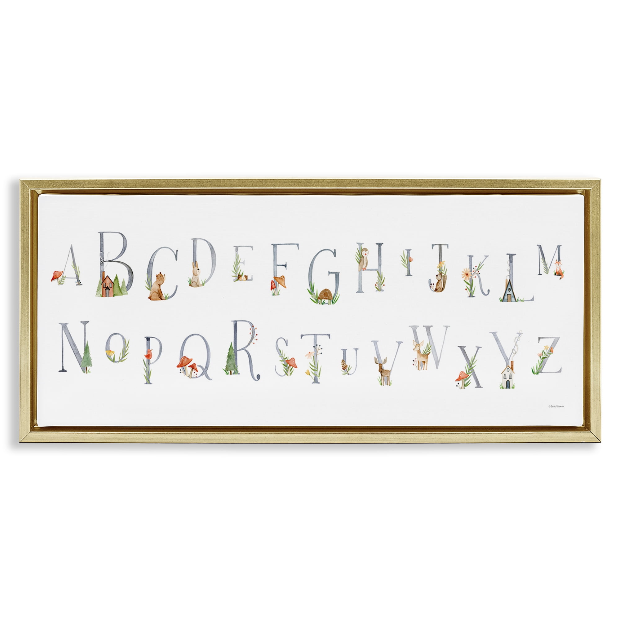 Stupell Industries Country Cottage Alphabet Town & City Painting Gold Floater Framed Art Print Wall Art, 31 x 14