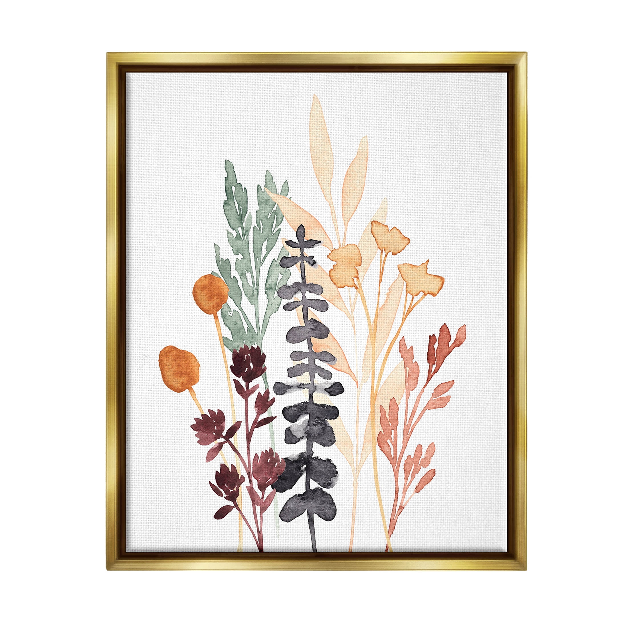 Stupell Industries Country Cottage Herbs Layered Botanicals Graphic Art Metallic Gold Floating Framed Canvas Print Wall Art, Design by Annie Warren