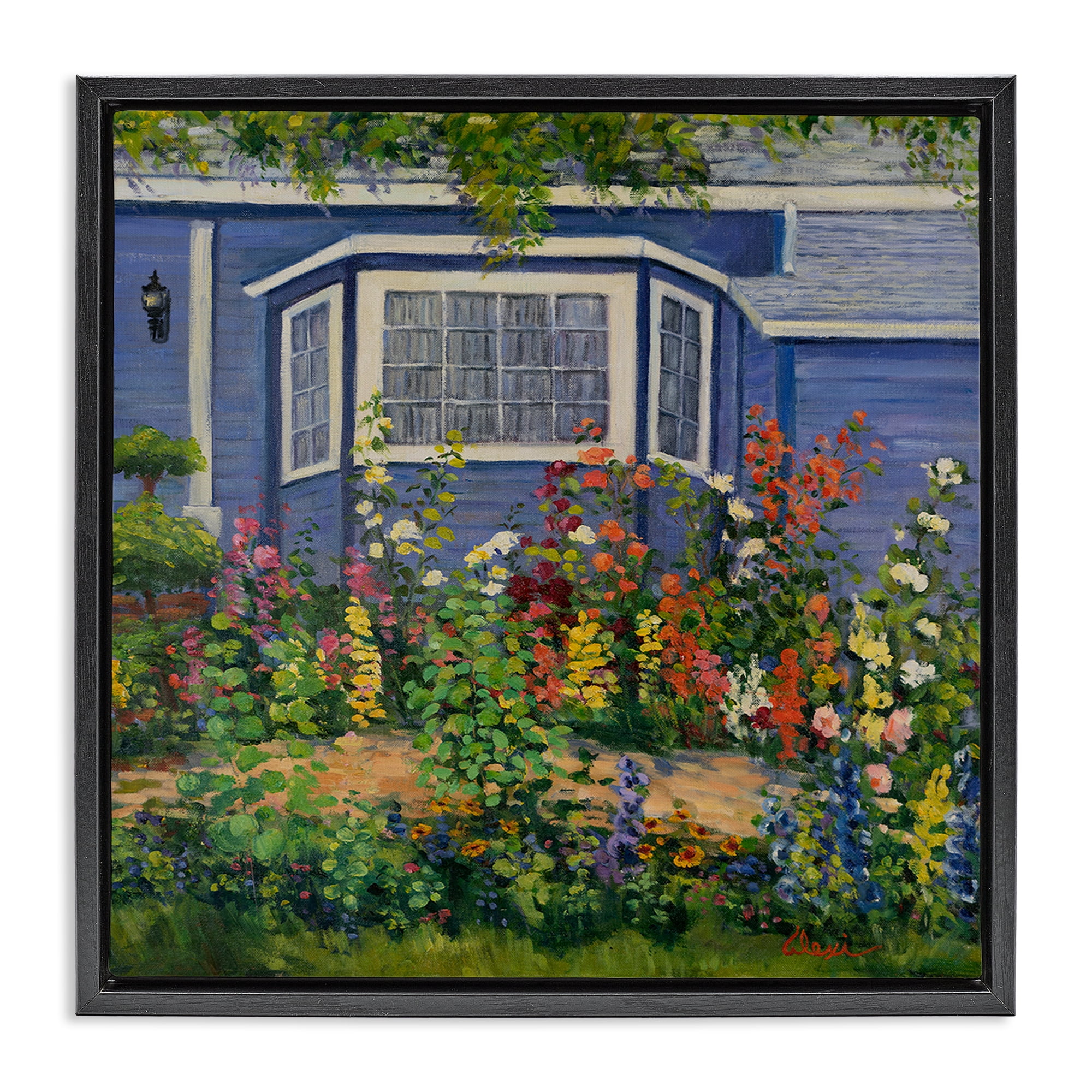 Stupell Industries Country Cottage Lovely Garden Landscape & Nature Painting Black Floater Framed Canvas Art Print Wall Art, 25 x 25