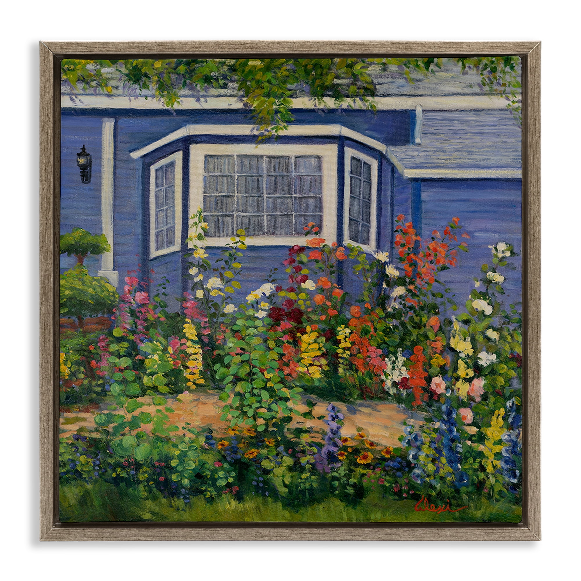 Stupell Industries Country Cottage Lovely Garden Landscape & Nature Painting Brown Floater Framed Canvas Art Print Wall Art, 18 x 18