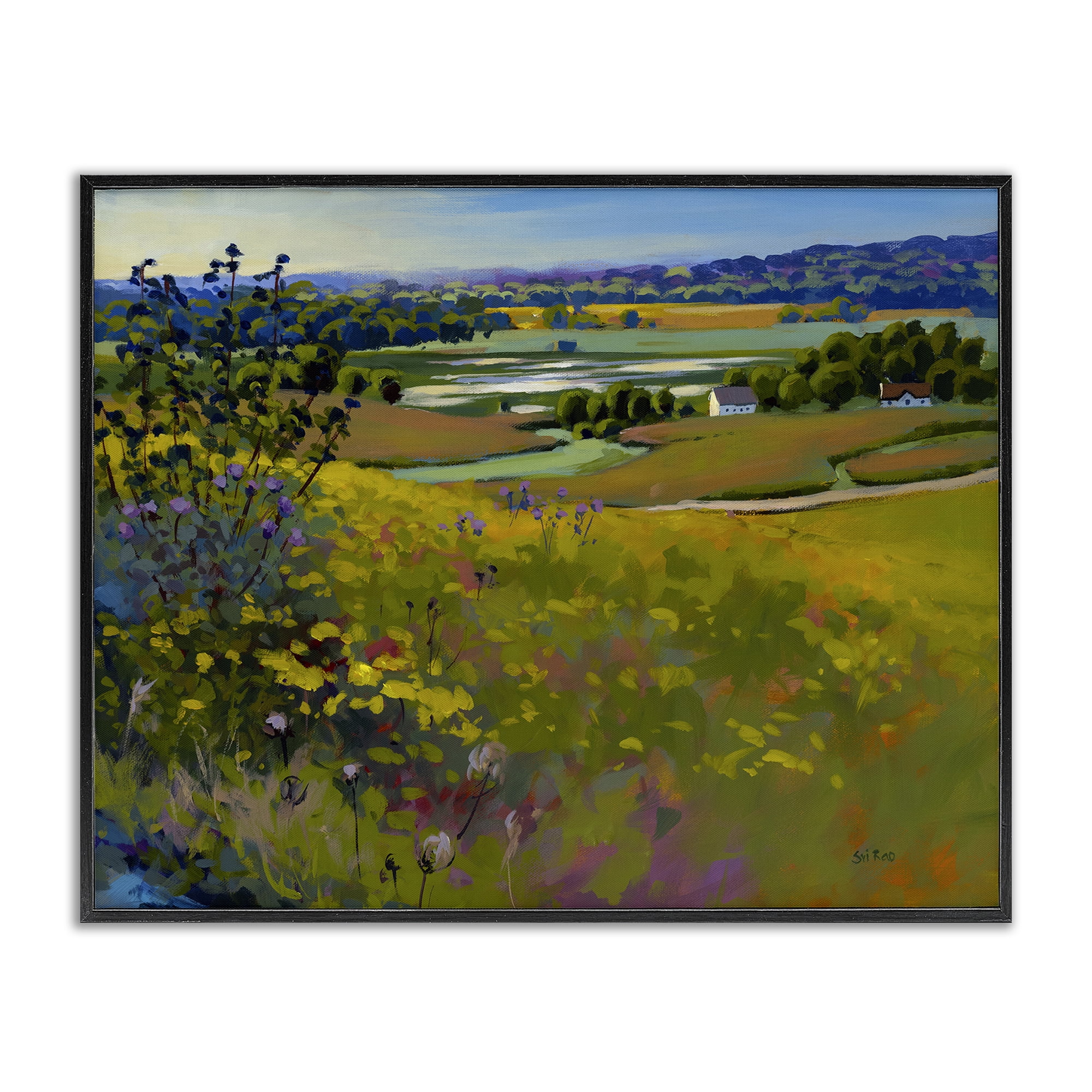 Stupell Industries Country Cottages View Landscape & Nature Painting Black Framed Art Print Wall Art, 30 x 24