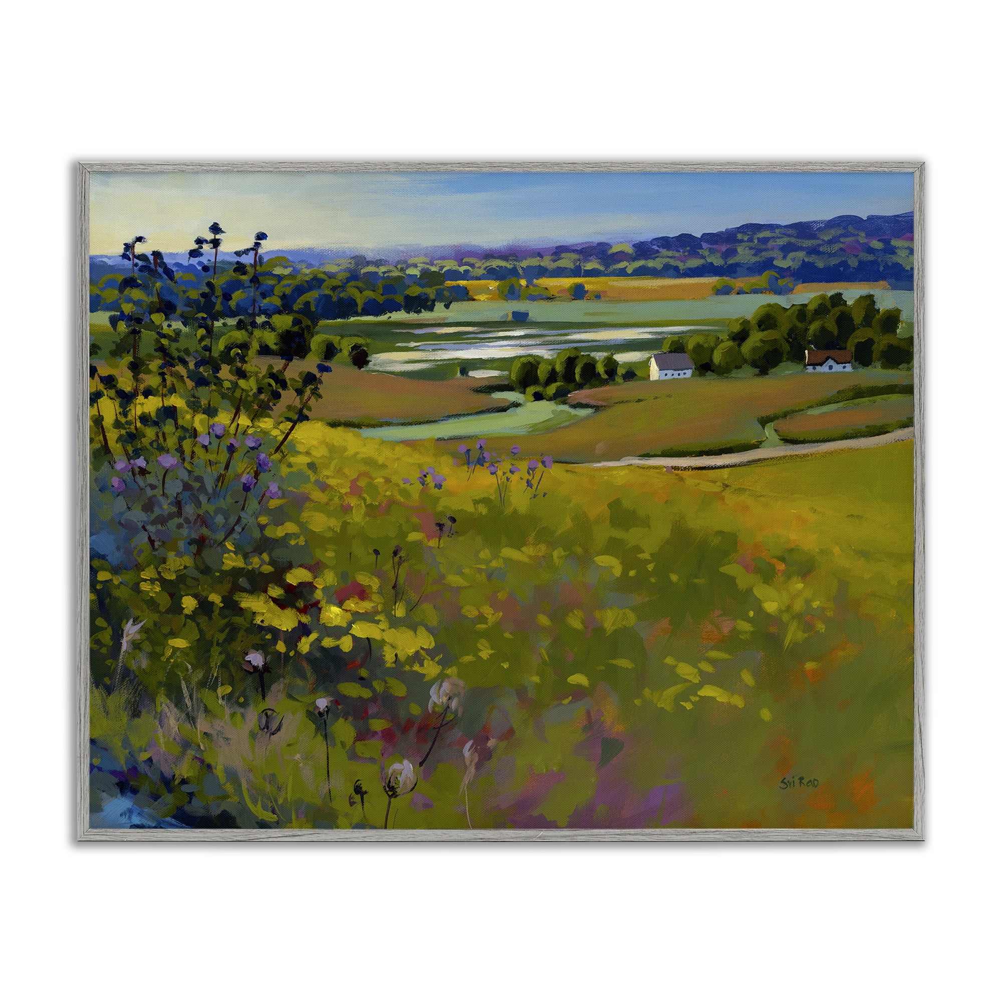 Stupell Industries Country Cottages View Landscape & Nature Painting Gray Framed Art Print Wall Art, 20 x 16