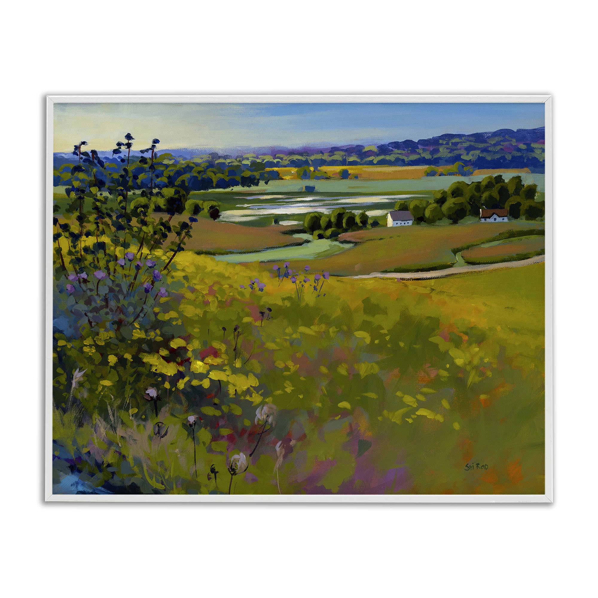 Stupell Industries Country Cottages View Landscape & Nature Painting White Framed Art Print Wall Art, 20 x 16