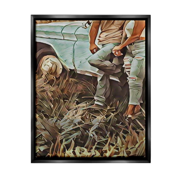 Stupell Industries Country Couple & Car Transportation Painting Black Floater Framed Canvas Art Print Wall Art, 17 x 21