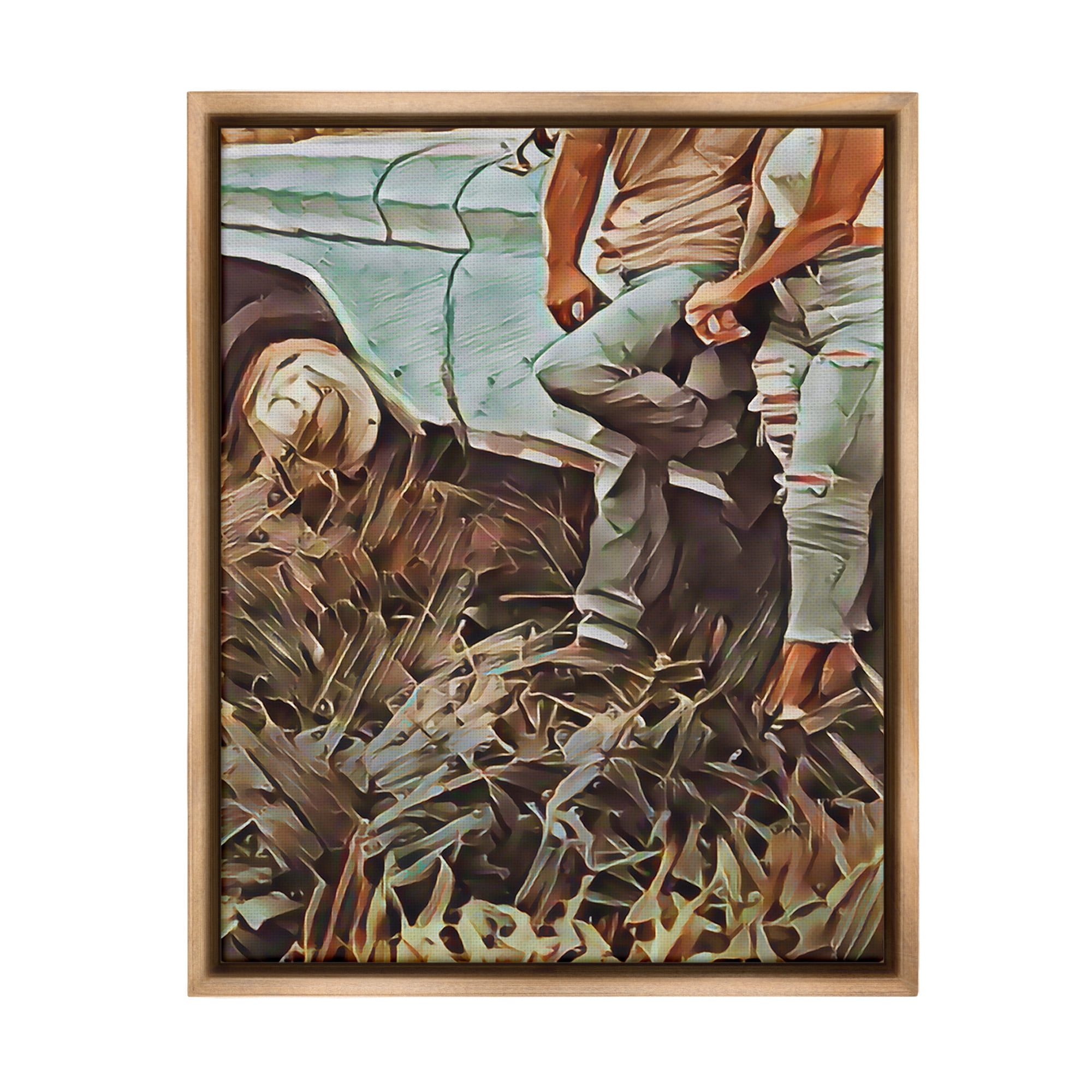Stupell Industries Country Couple & Car Transportation Painting Brown Floater Framed Canvas Art Print Wall Art, 17 x 21