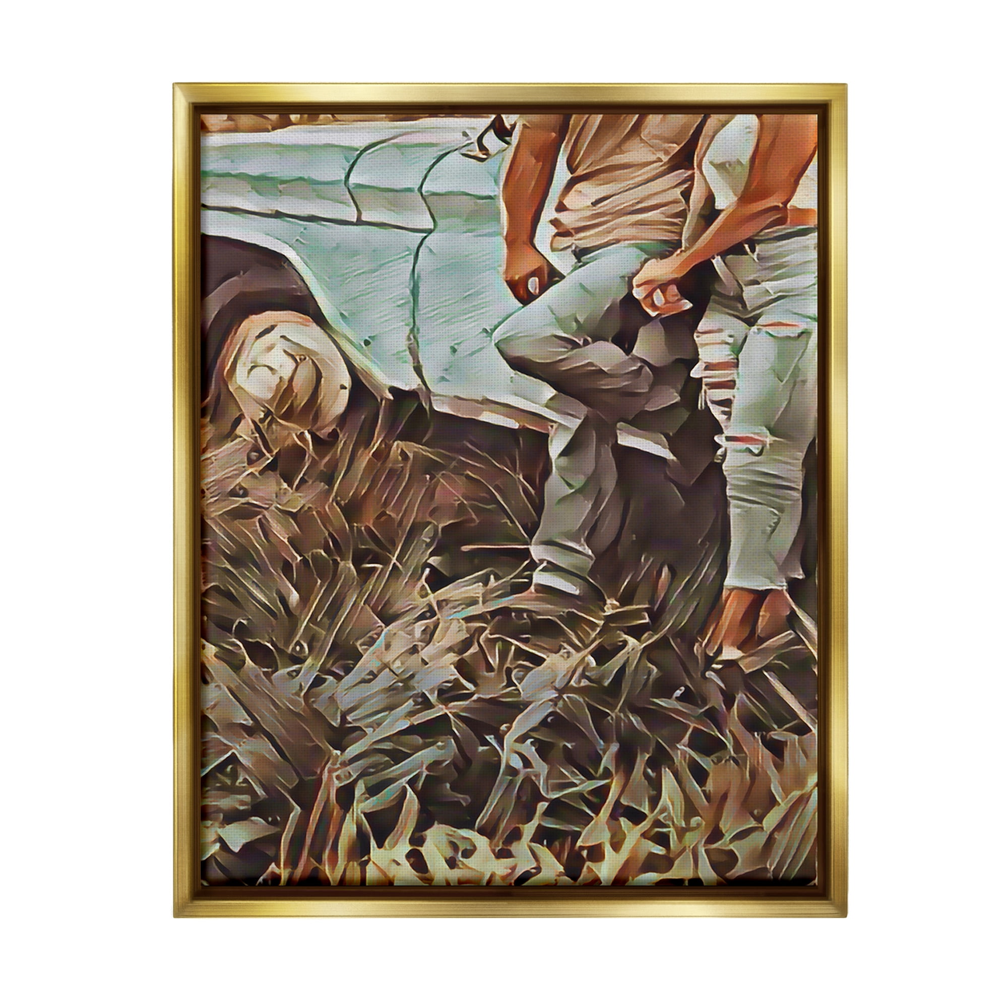 Stupell Industries Country Couple & Car Transportation Painting Gold Floater Framed Canvas Art Print Wall Art, 17 x 21
