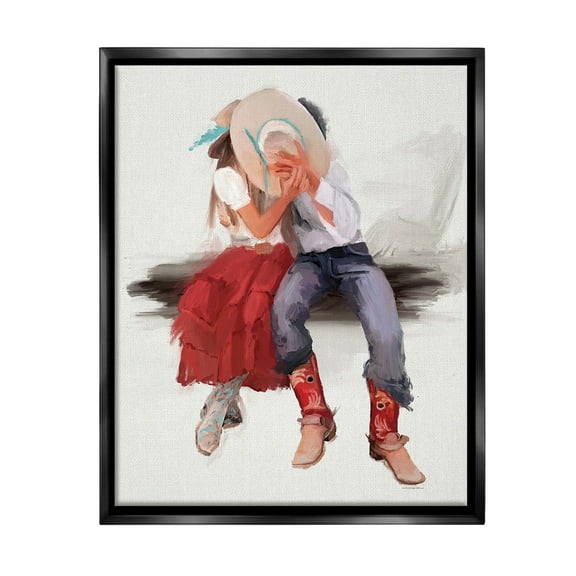 Stupell Industries Country Couple Kiss Abstract Painting Black Floater Framed Canvas Art Print Wall Art, 17 x 21