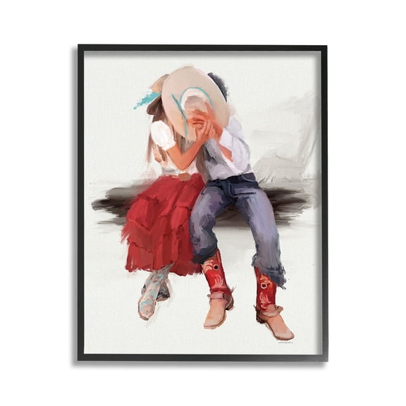 Stupell Industries Country Couple Kiss Abstract Painting Black Framed Art Print Wall Art, 11 x 14
