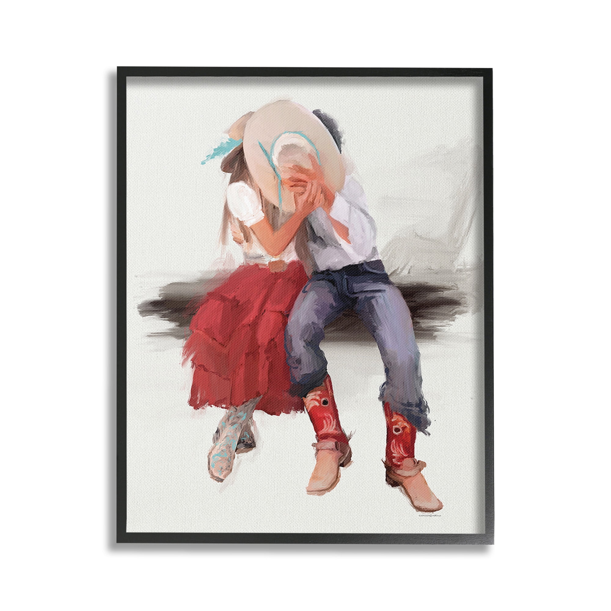 Stupell Industries Country Couple Kiss Abstract Painting Black Framed Art Print Wall Art, 24 x 30