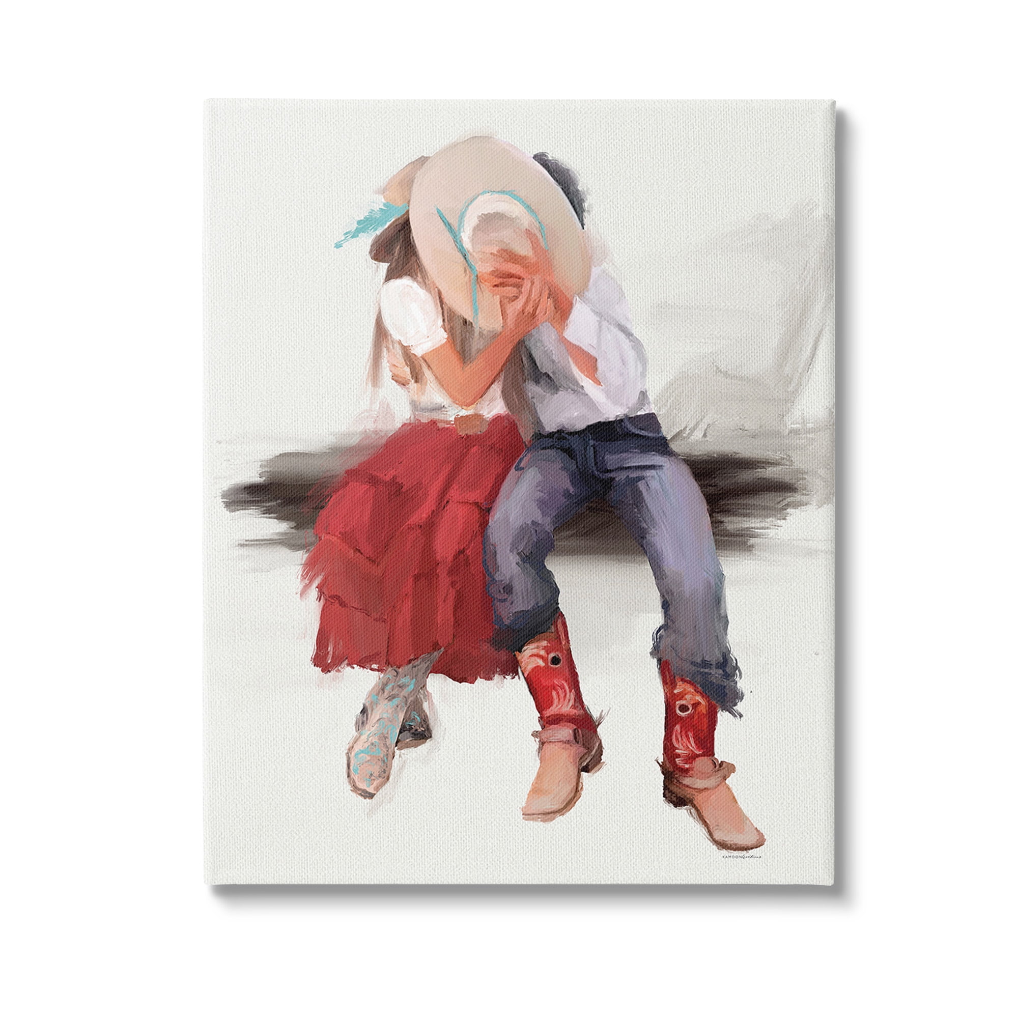 Stupell Industries Country Couple Kiss Abstract Painting Gallery Wrapped Canvas Art Print Wall Art, 16 x 20