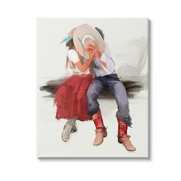 Stupell Industries Country Couple Kiss Abstract Painting Gallery Wrapped Canvas Art Print Wall Art, 16 x 20