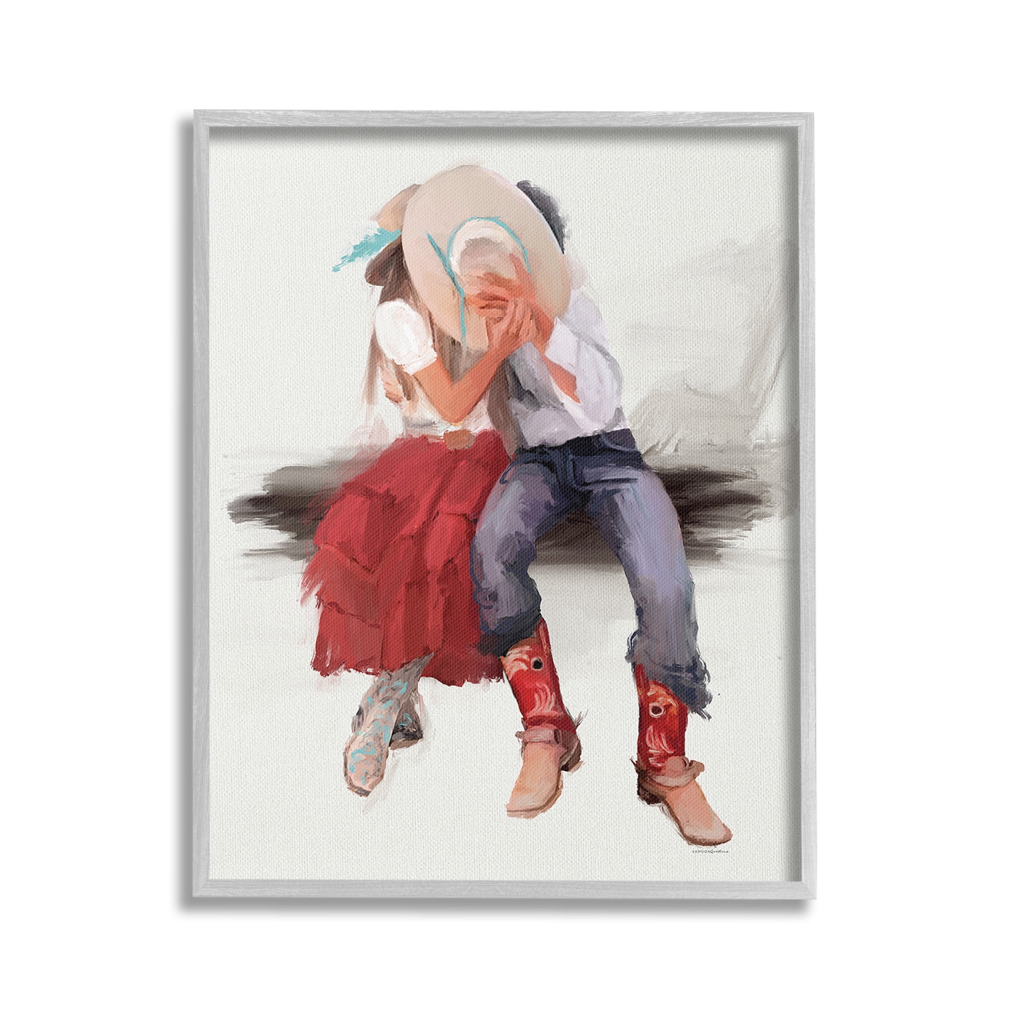 Stupell Industries Country Couple Kiss Abstract Painting Gray Framed Art Print Wall Art, 24 x 30