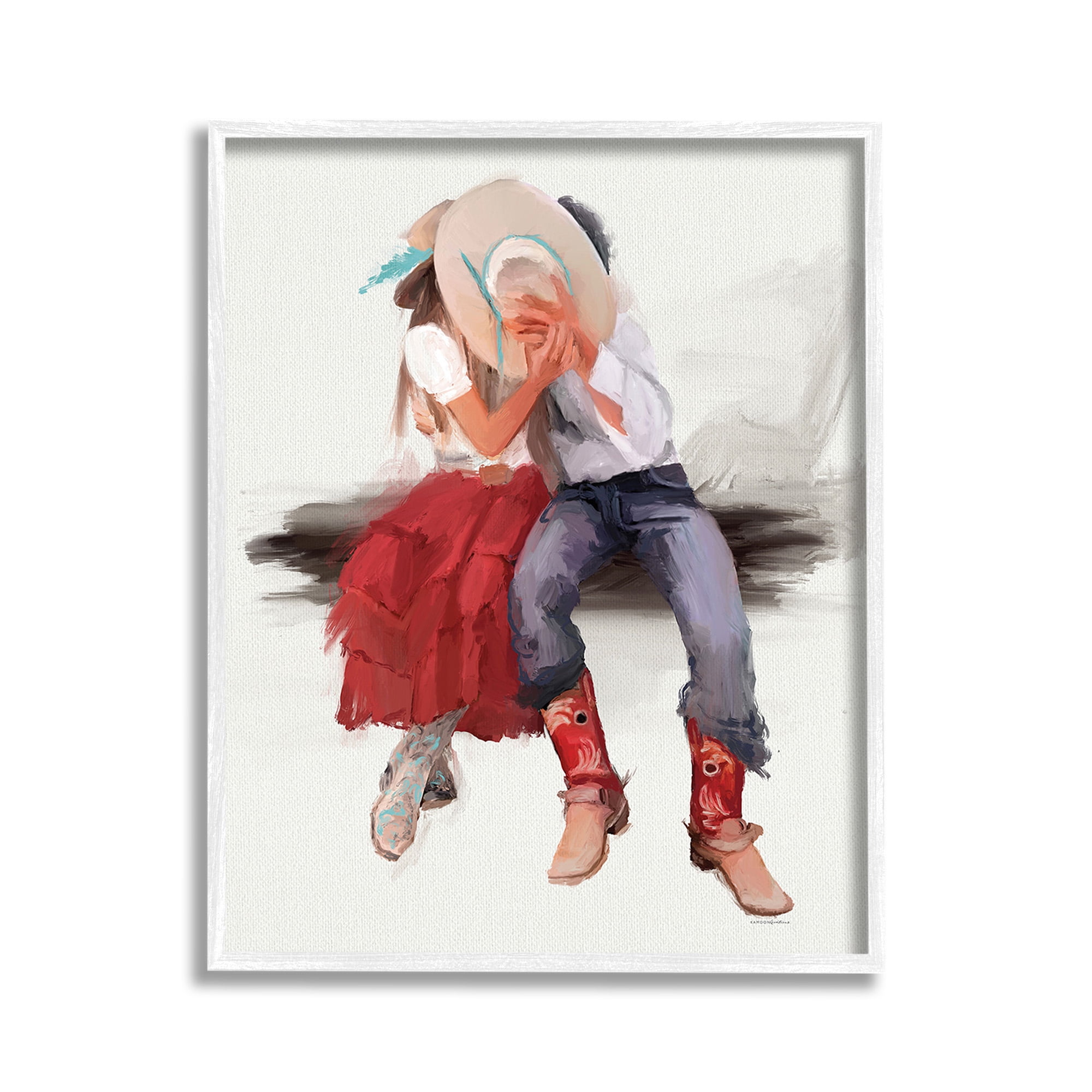 Stupell Industries Country Couple Kiss Abstract Painting White Framed Art Print Wall Art, 11 x 14