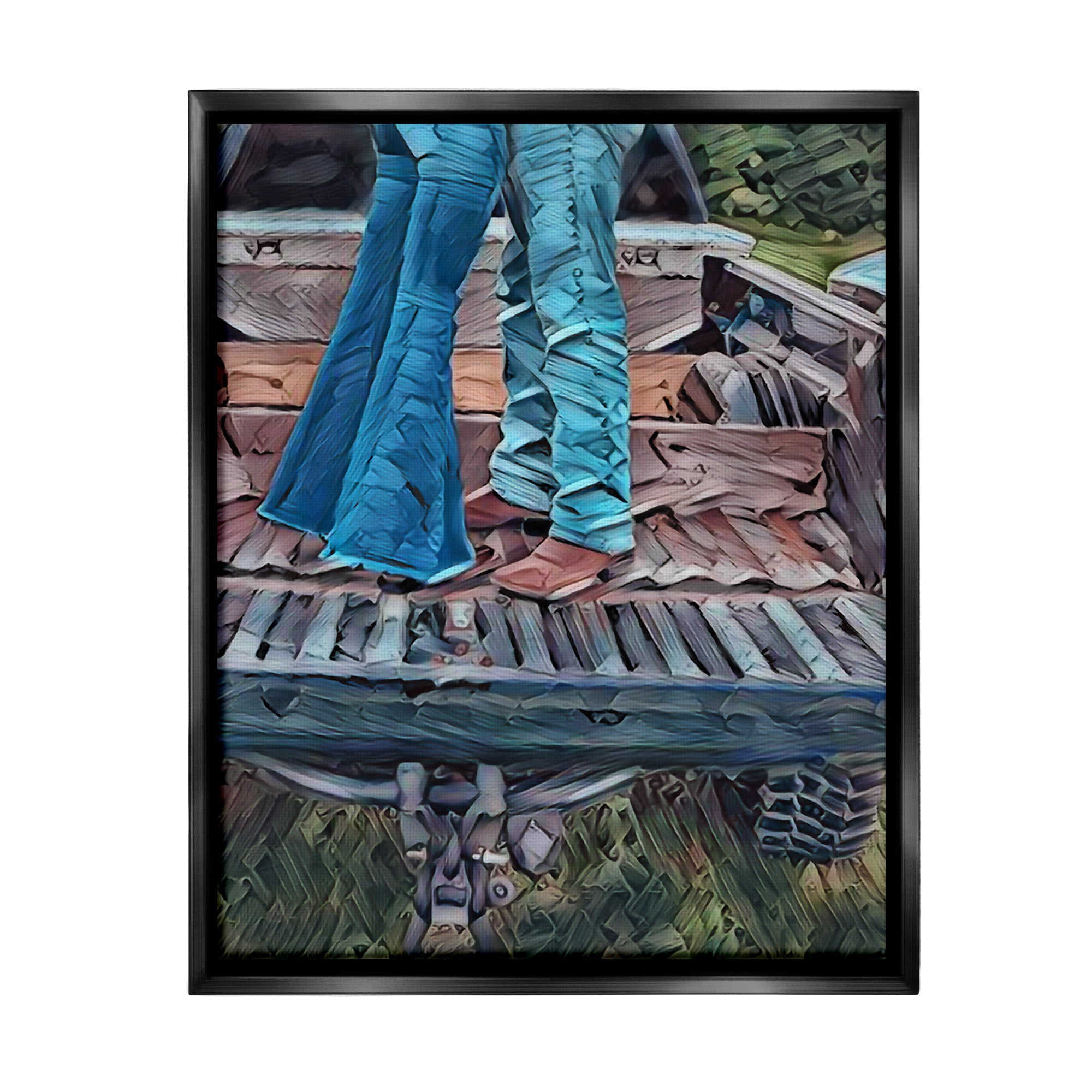 Stupell Industries Country Couple in Pickup Transportation Painting Black Floater Framed Canvas Art Print Wall Art, 25 x 31