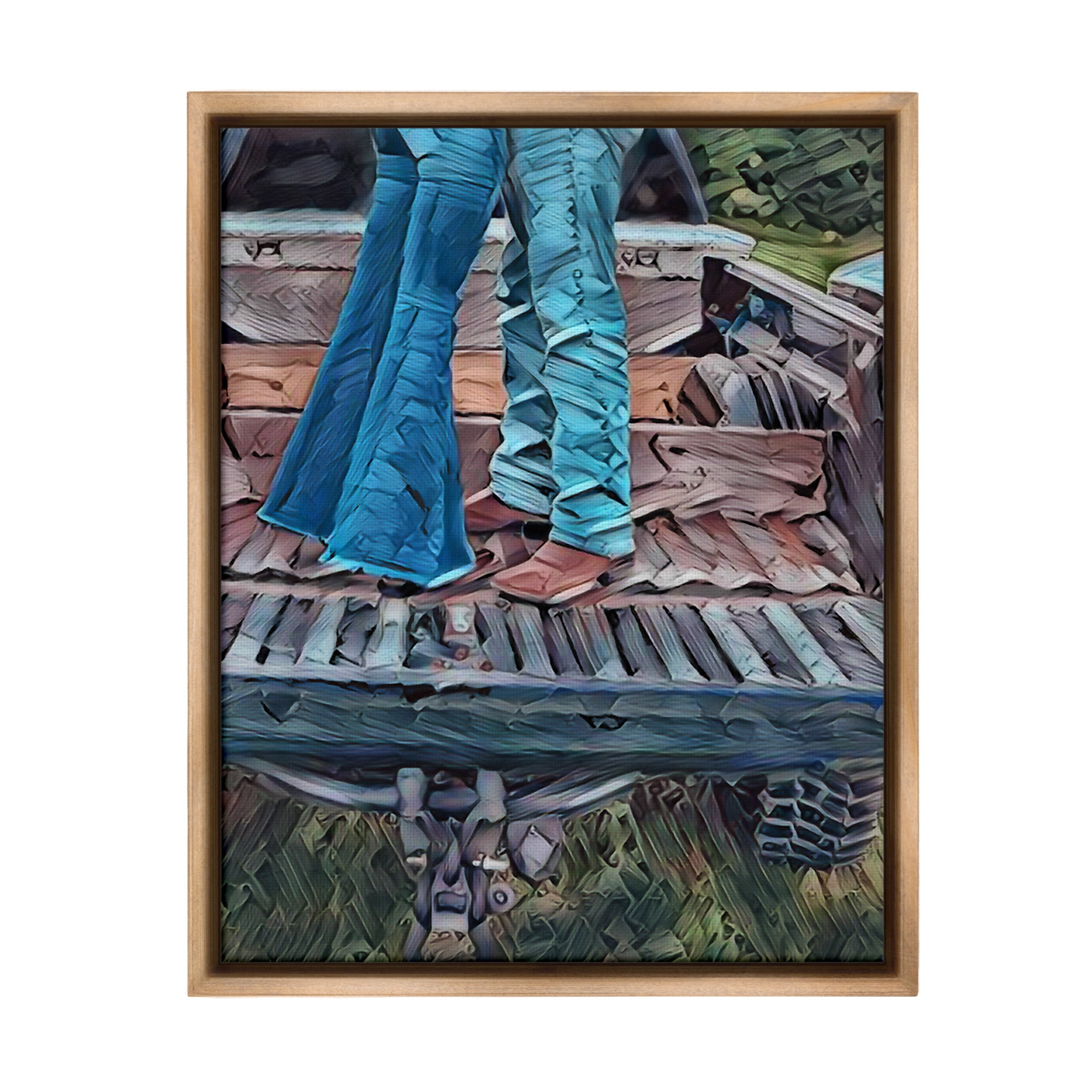 Stupell Industries Country Couple in Pickup Transportation Painting Brown Floater Framed Canvas Art Print Wall Art, 25 x 31